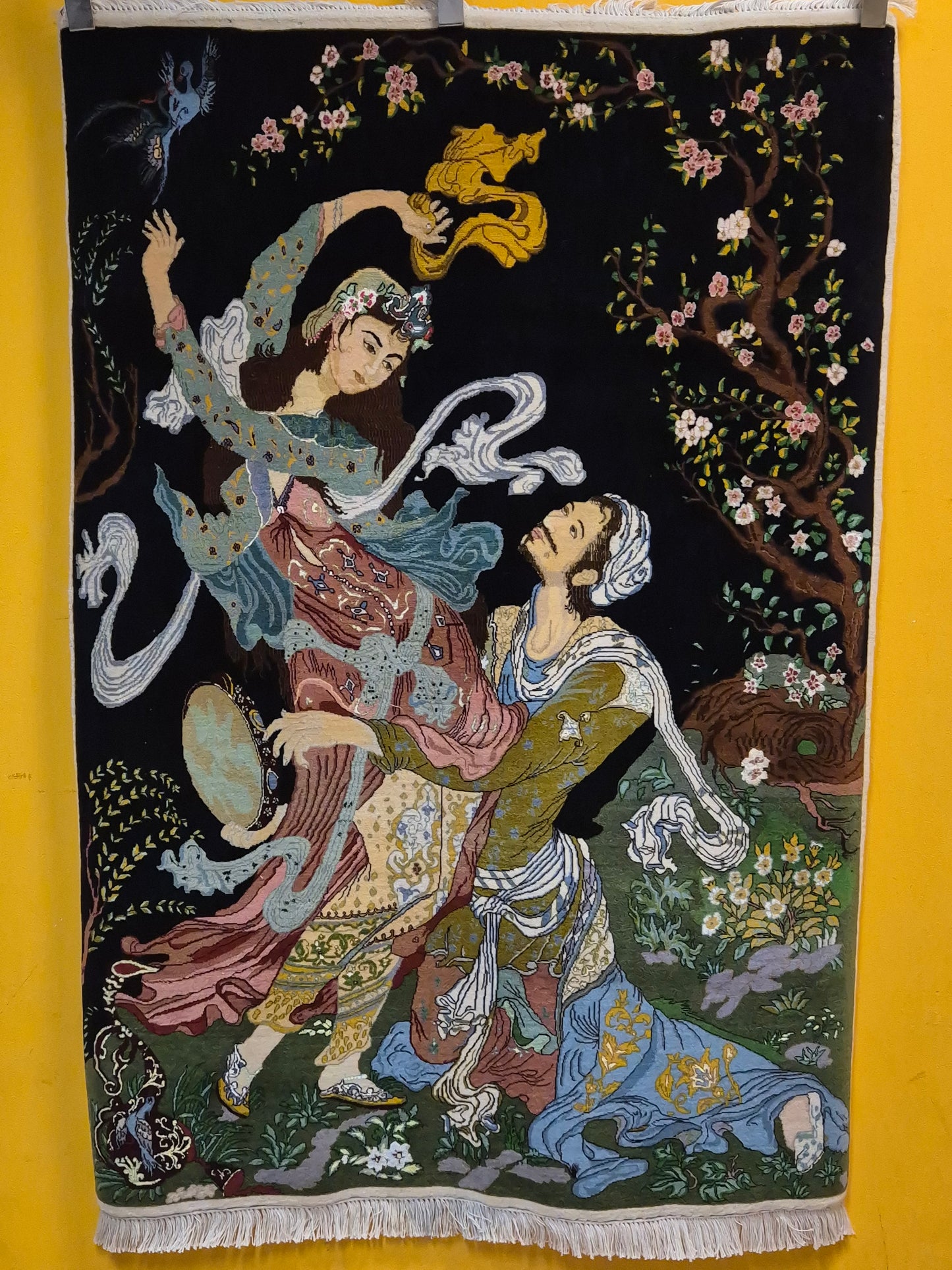 Täbriz Teppich Korkwolle mit Seide figürliche Darstellung