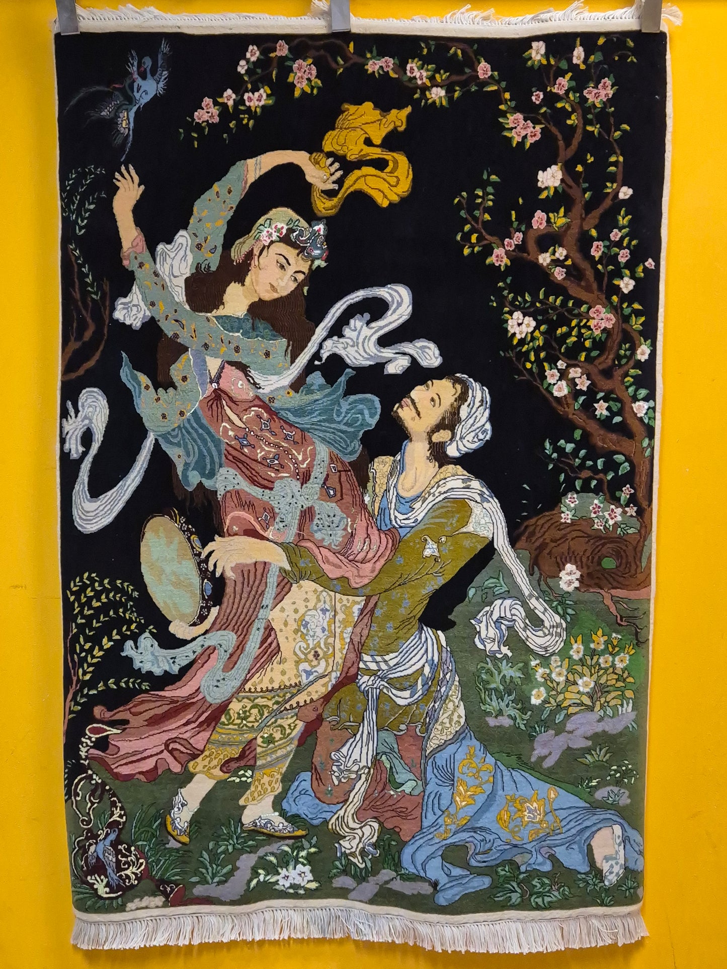 Täbriz Teppich Korkwolle mit Seide figürliche Darstellung