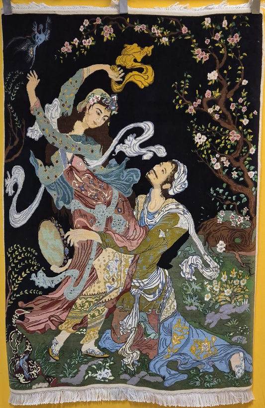 Täbriz Teppich Korkwolle mit Seide figürliche Darstellung