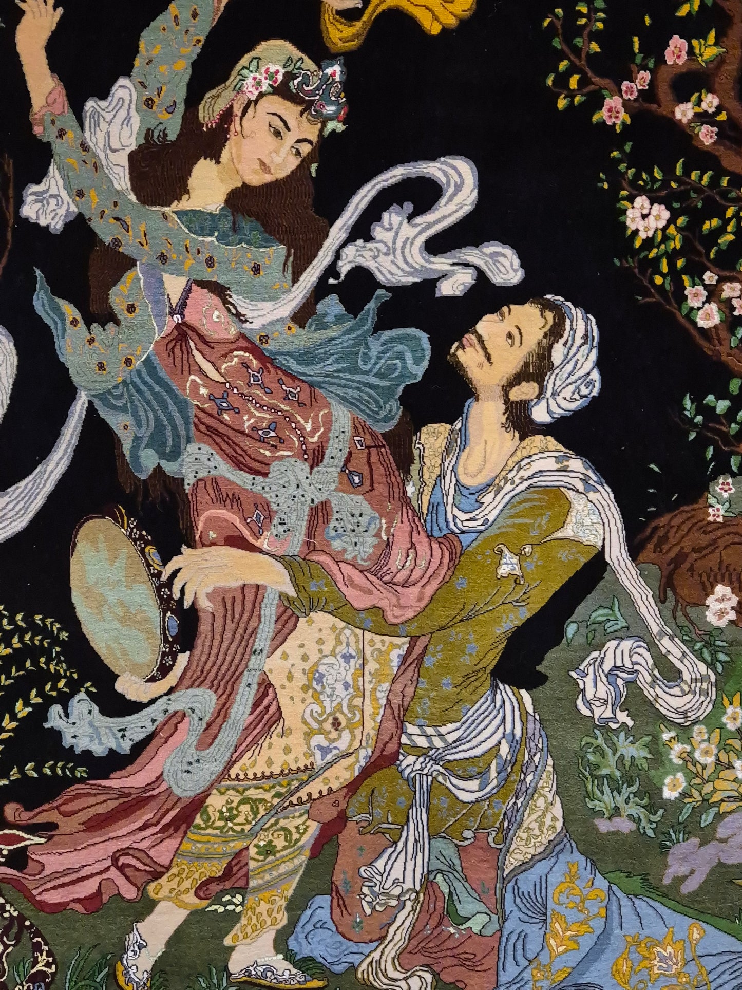 Täbriz Teppich Korkwolle mit Seide figürliche Darstellung