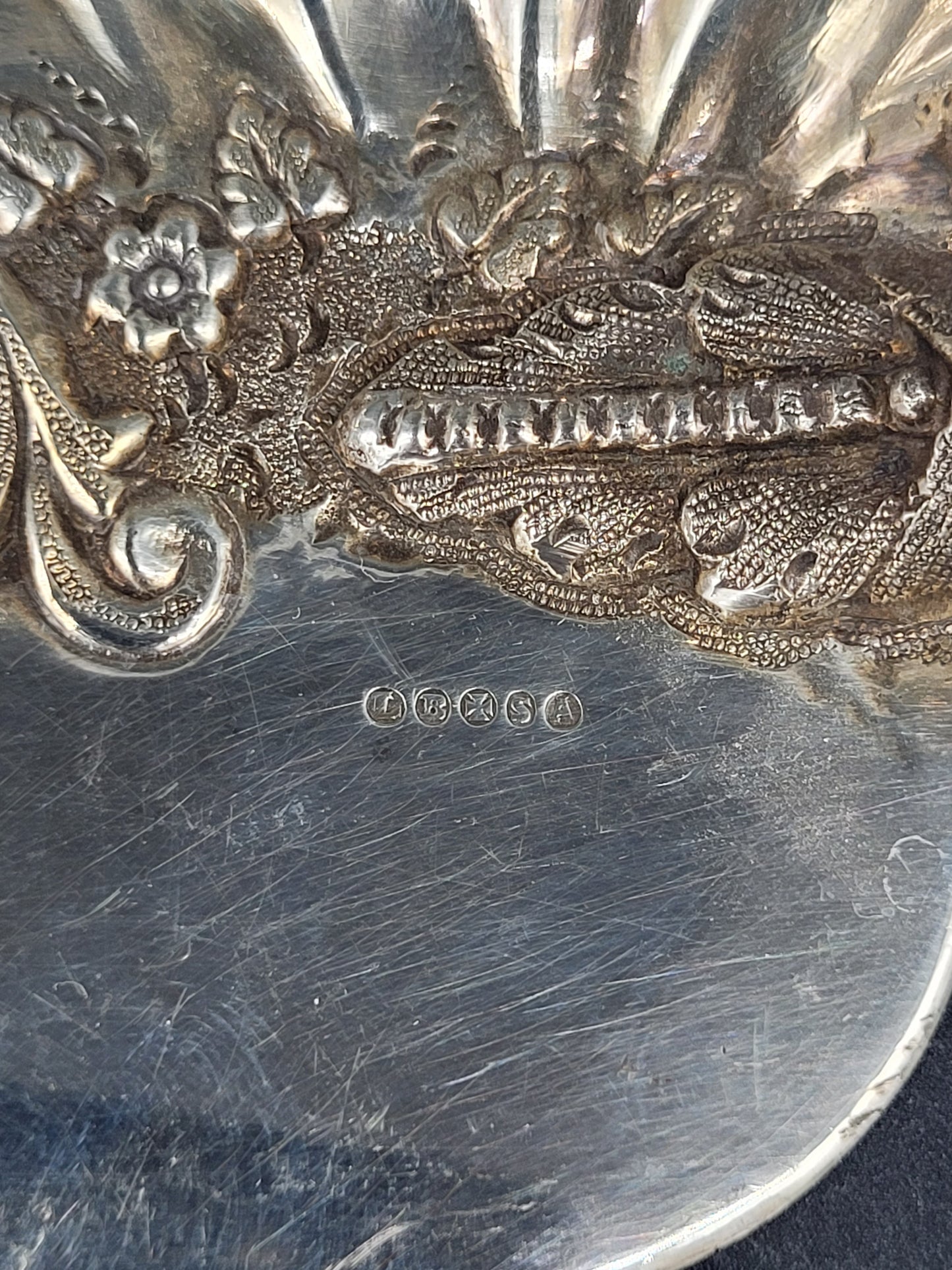 Antiker 925er Sterling Silber Tortenheber mit Blumenrelief aus England