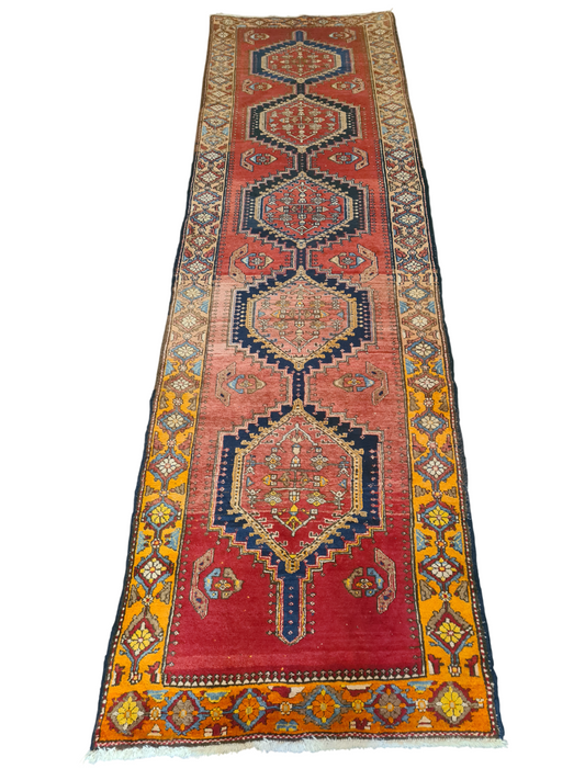 Perserteppich Orientteppich Handgeknüpfter Teppich Heris 340x100cm