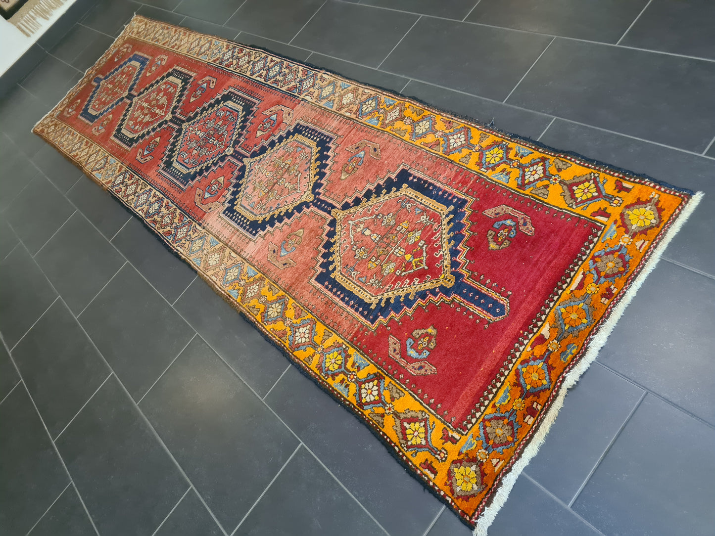 Perserteppich Orientteppich Handgeknüpfter Teppich Heris 340x100cm