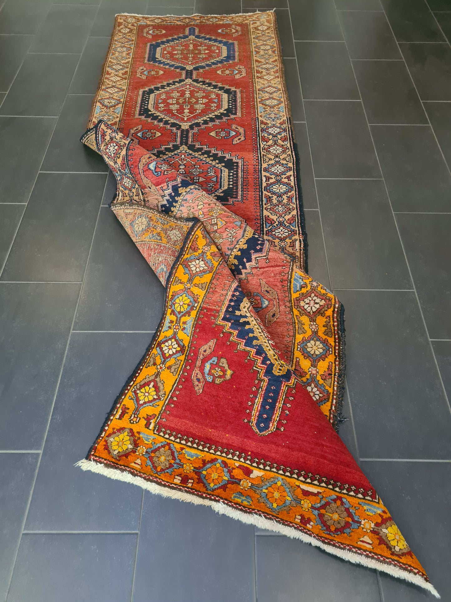 Perserteppich Orientteppich Handgeknüpfter Teppich Heris 340x100cm