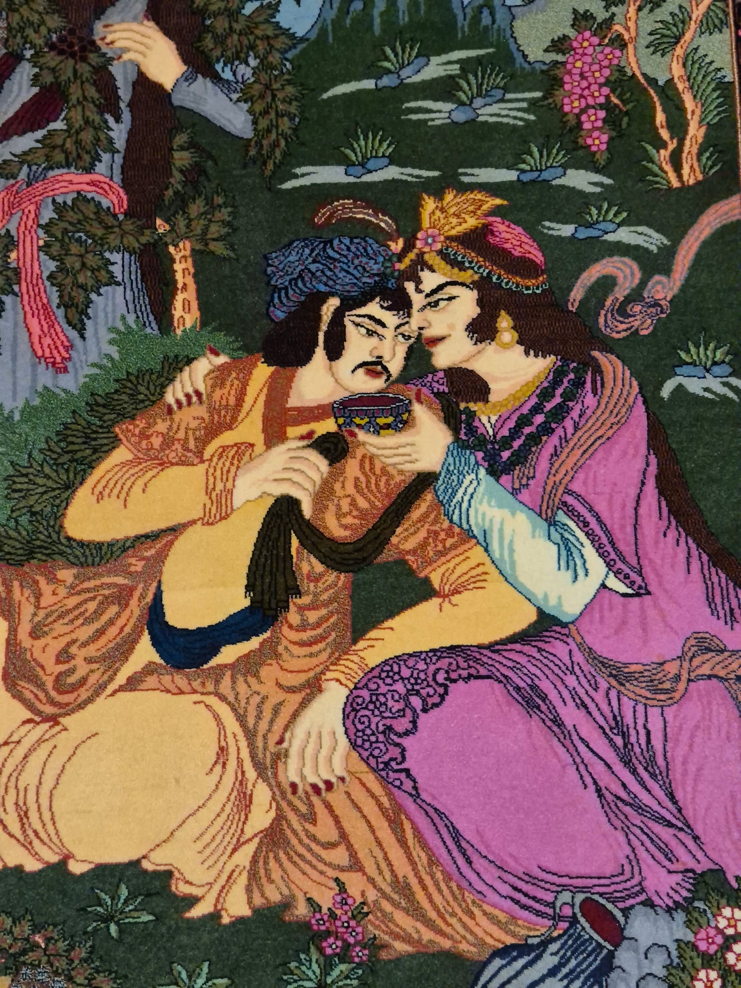 Täbriz Teppich Korkwolle figürliche Szene signiert 127×104 cm