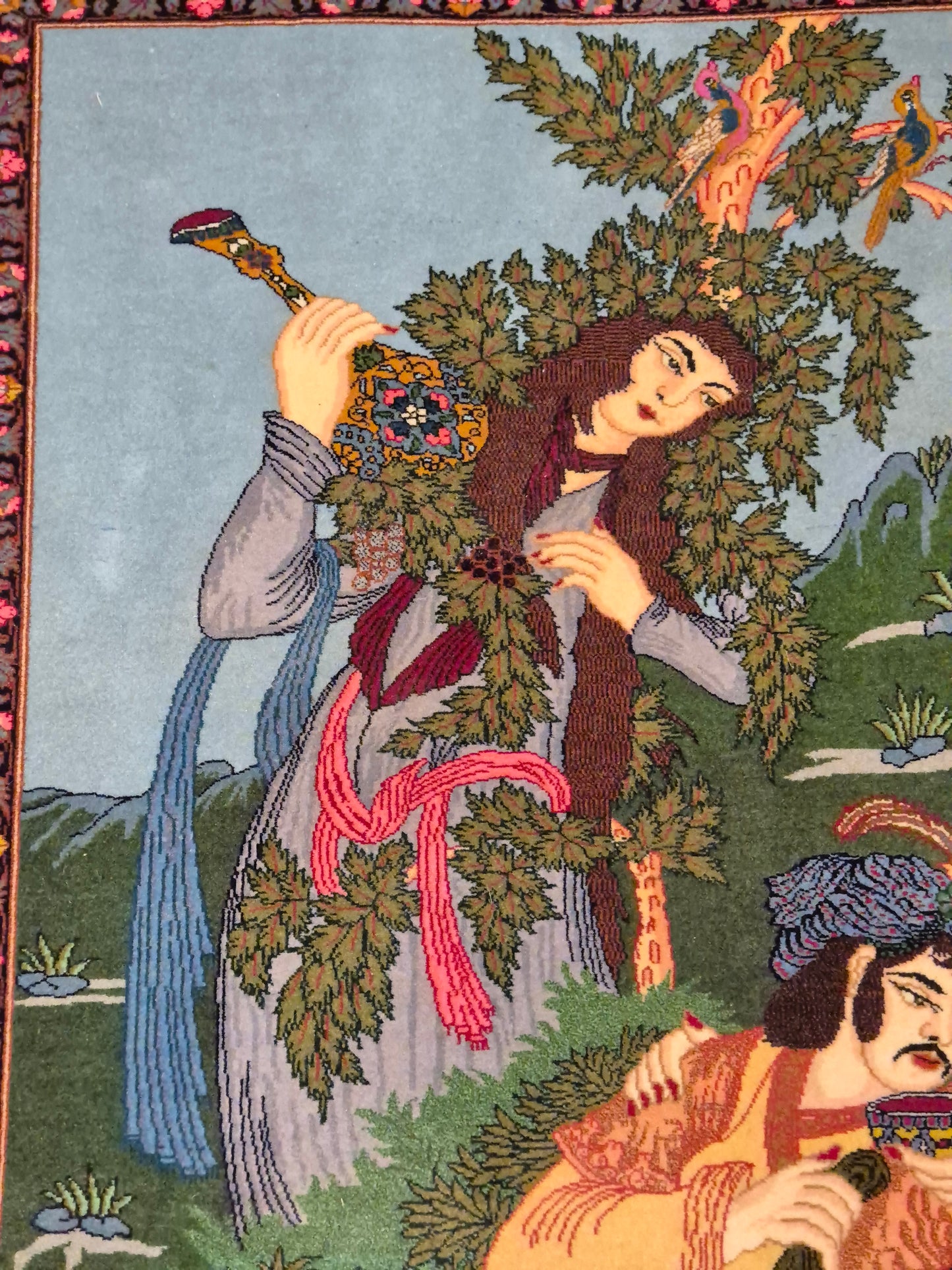 Täbriz Teppich Korkwolle figürliche Szene signiert 127×104 cm