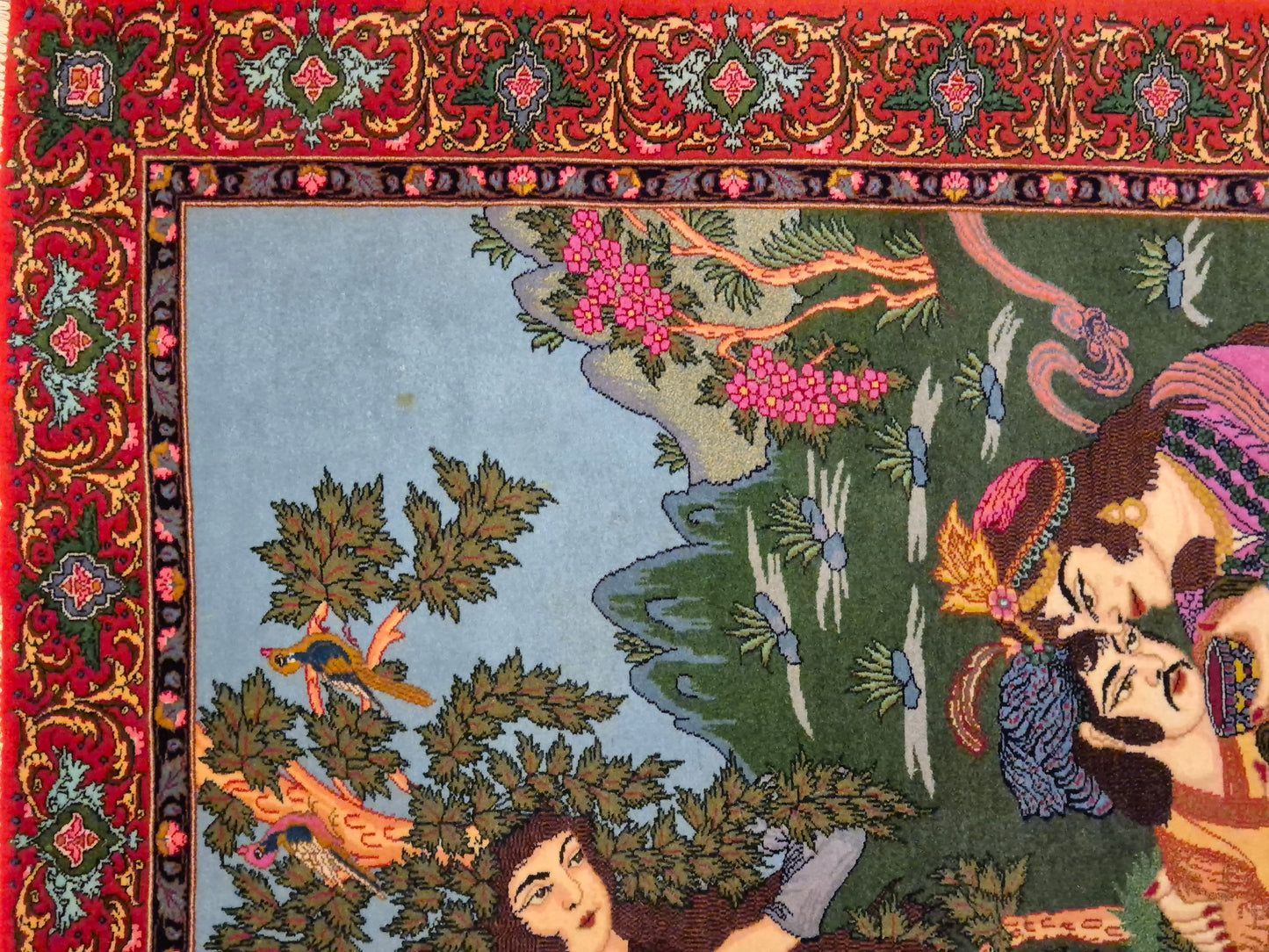 Täbriz Teppich Korkwolle figürliche Szene signiert 127×104 cm