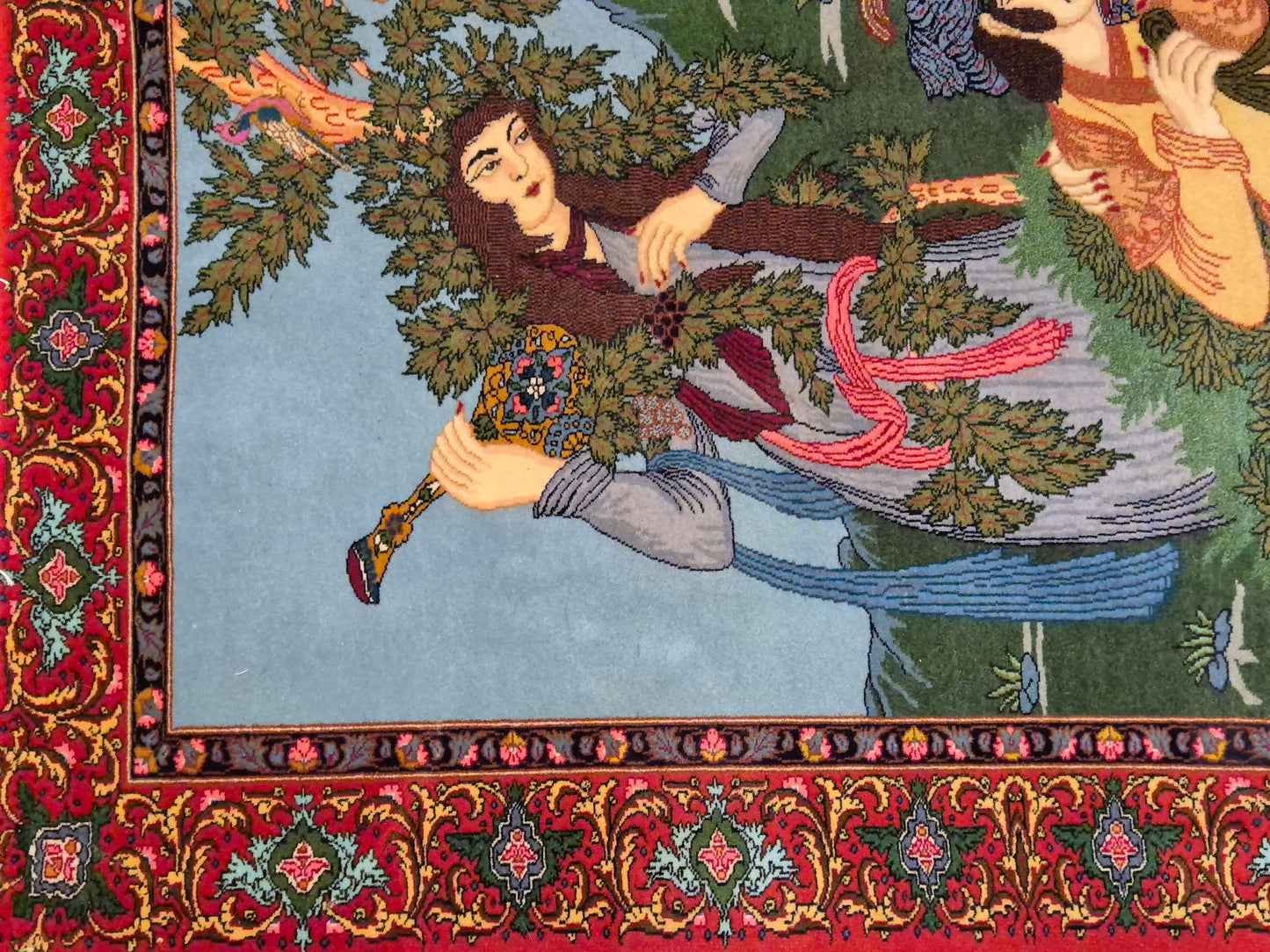 Täbriz Teppich Korkwolle figürliche Szene signiert 127×104 cm