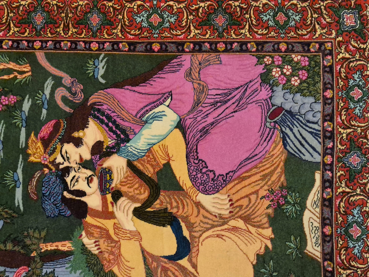 Täbriz Teppich Korkwolle figürliche Szene signiert 127×104 cm