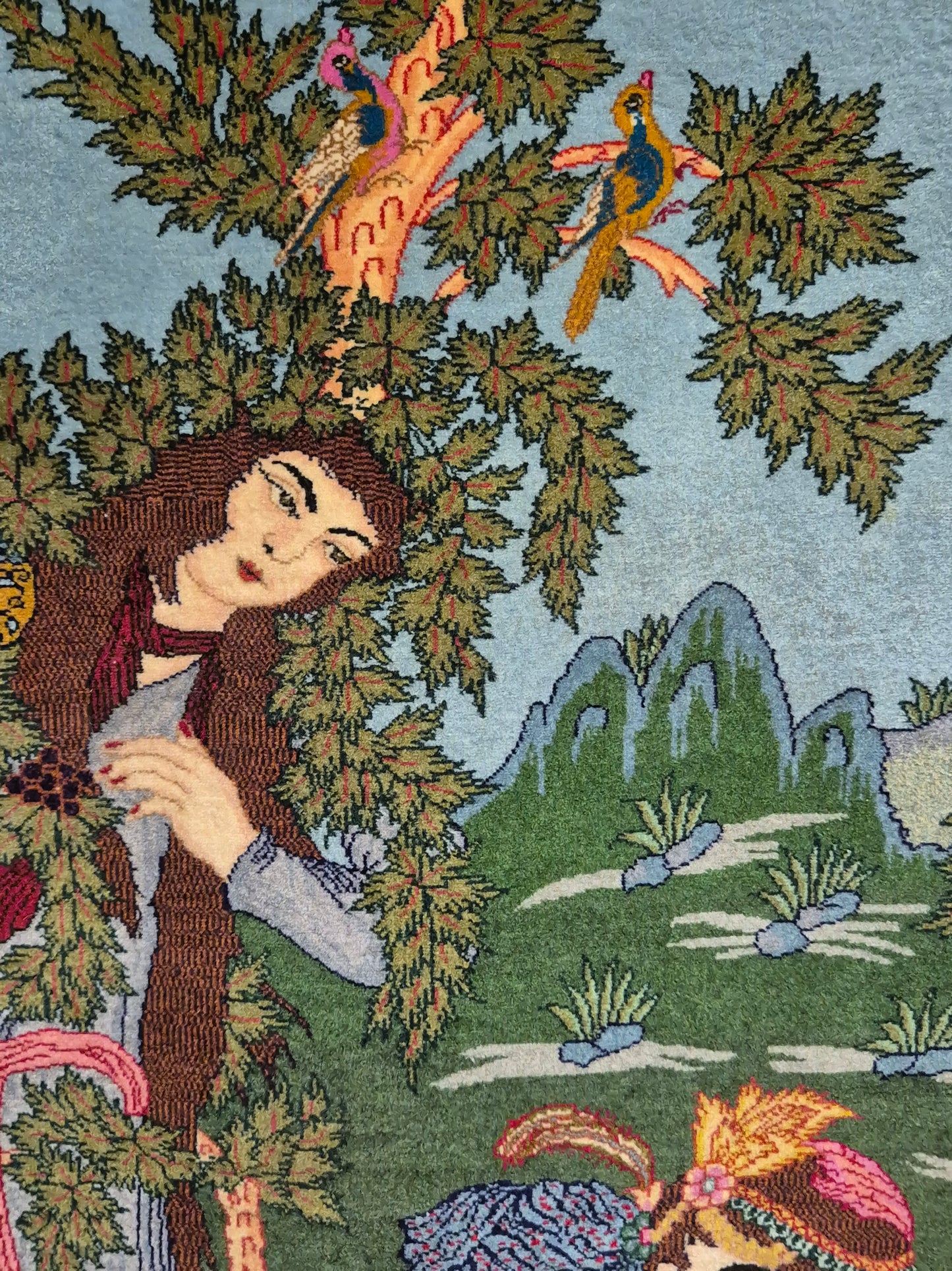 Täbriz Teppich Korkwolle figürliche Szene signiert 127×104 cm