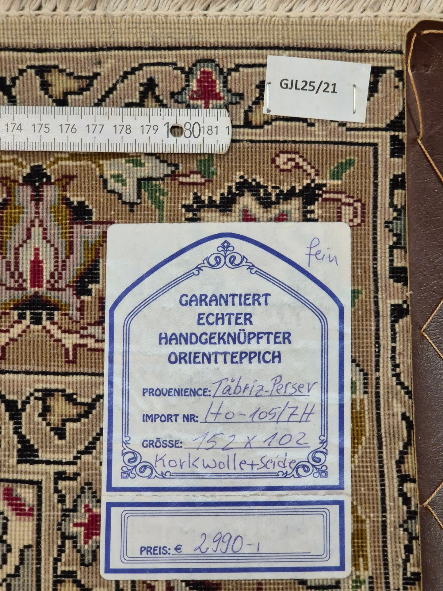 Täbriz Teppich Korkwolle und Seide florales Medaillon