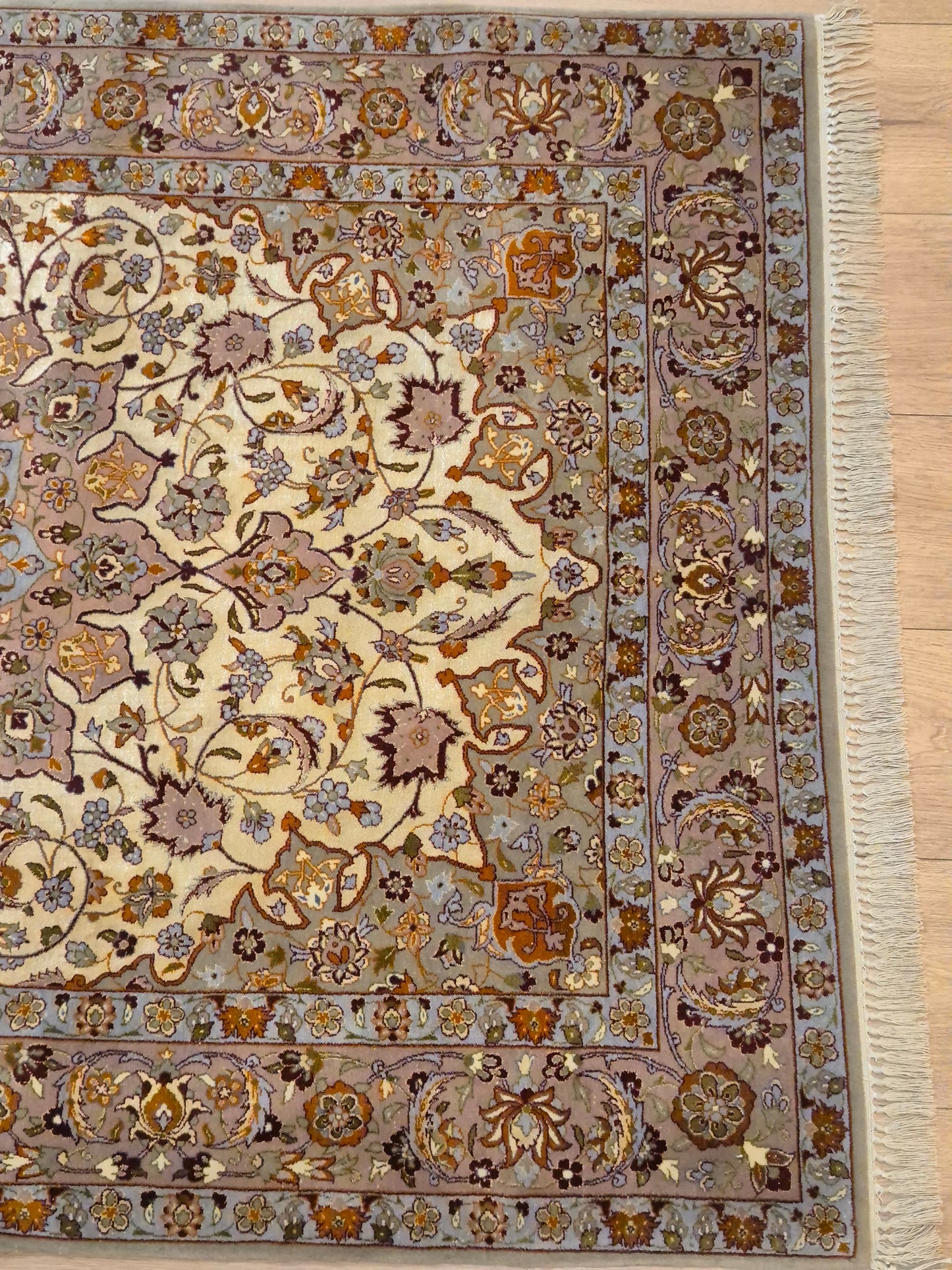 Isfahan Teppich Korkwolle mit Seide auf Seide feine Knüpfung