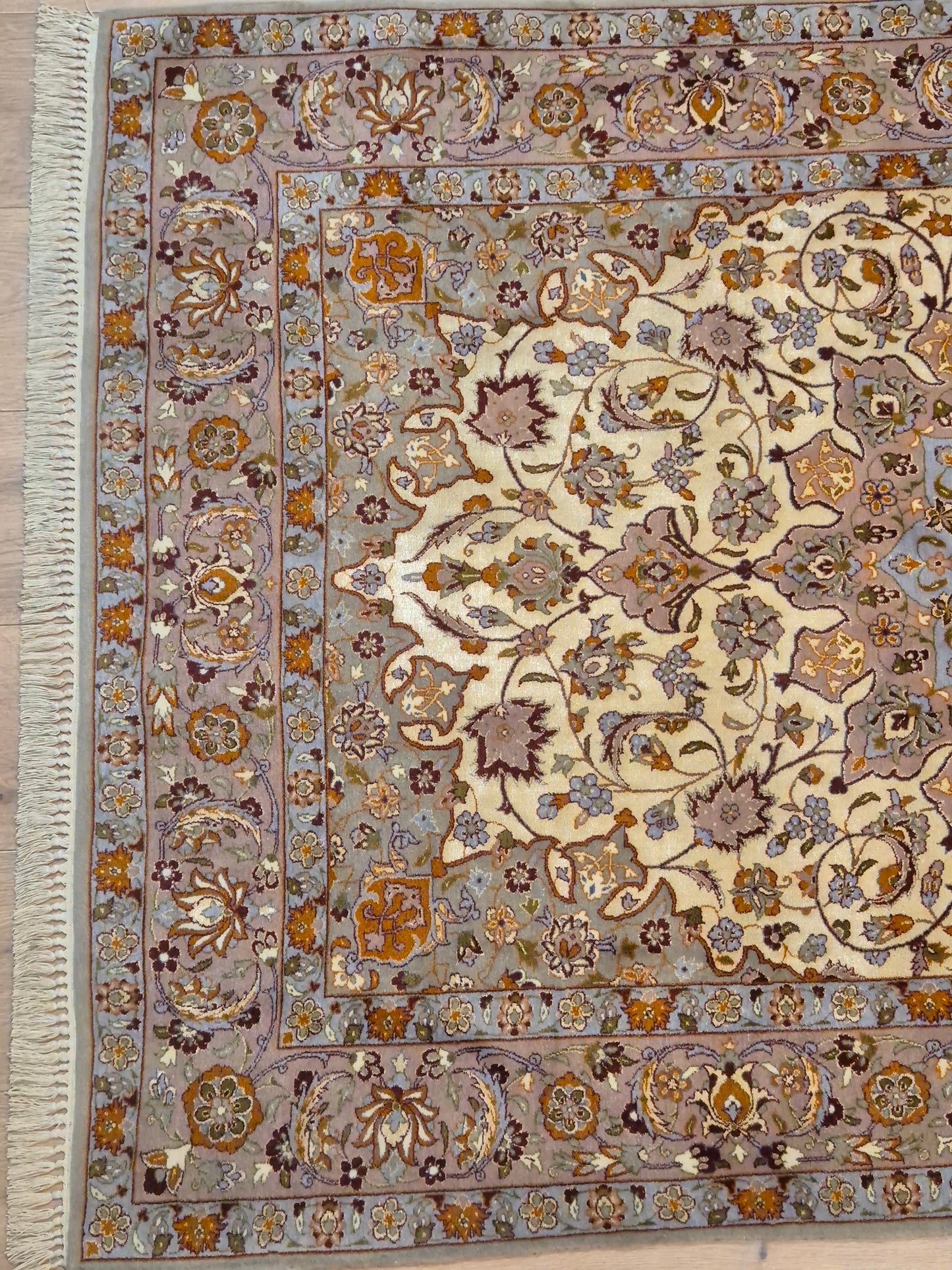 Isfahan Teppich Korkwolle mit Seide auf Seide feine Knüpfung