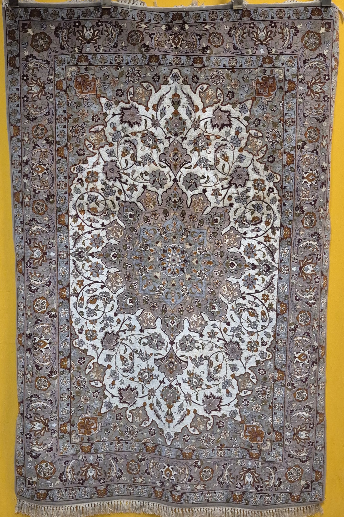 Isfahan Teppich Korkwolle mit Seide auf Seide feine Knüpfung