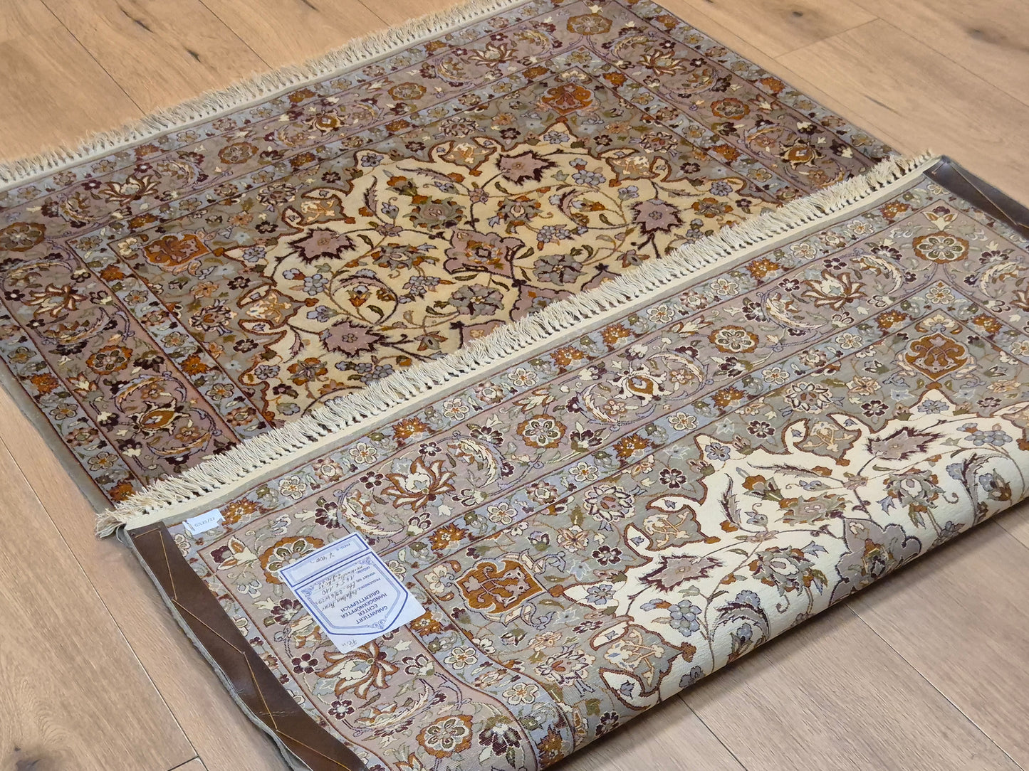 Isfahan Teppich Korkwolle mit Seide auf Seide feine Knüpfung