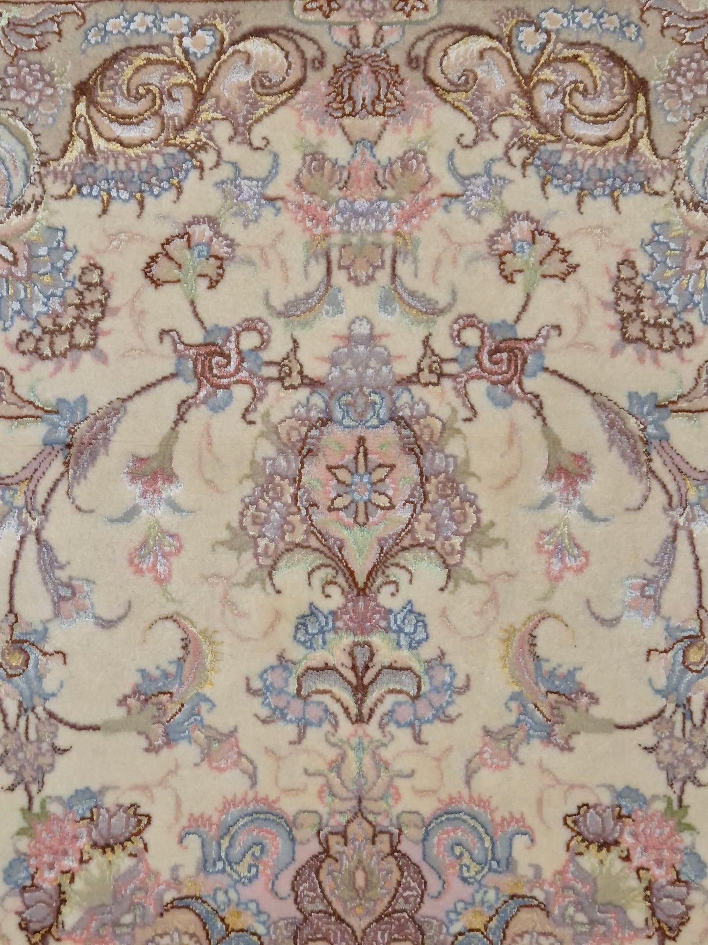 Täbriz Teppich Korkwolle Seide auf Seide feine Pastellfarben