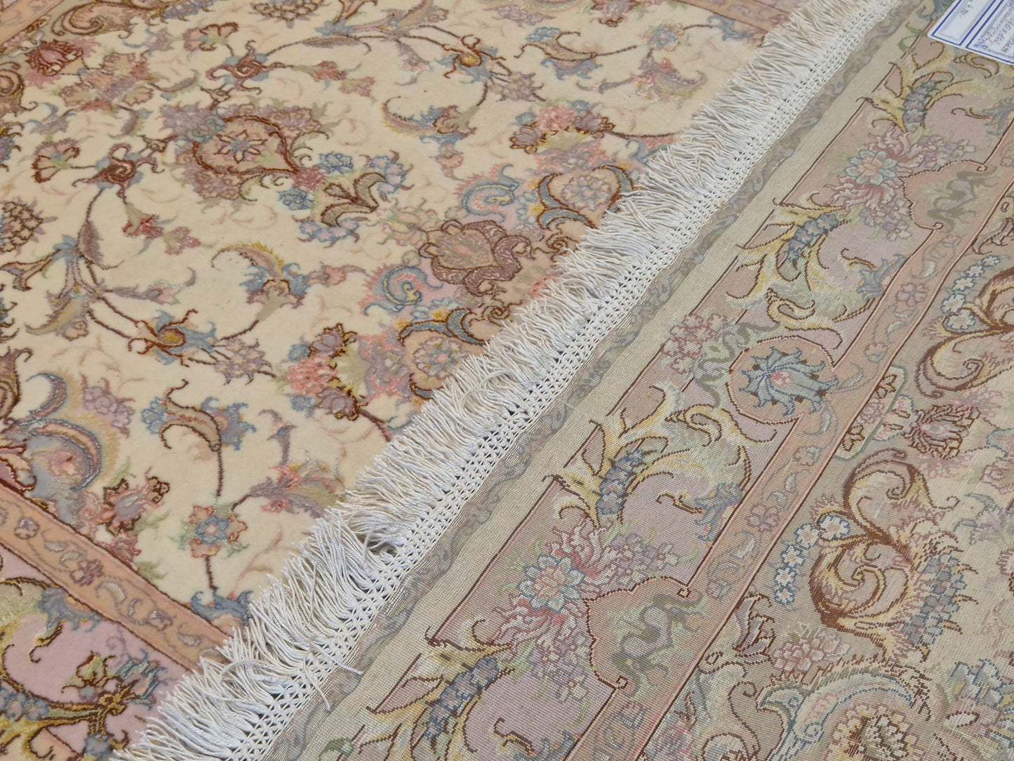 Täbriz Teppich Korkwolle Seide auf Seide feine Pastellfarben