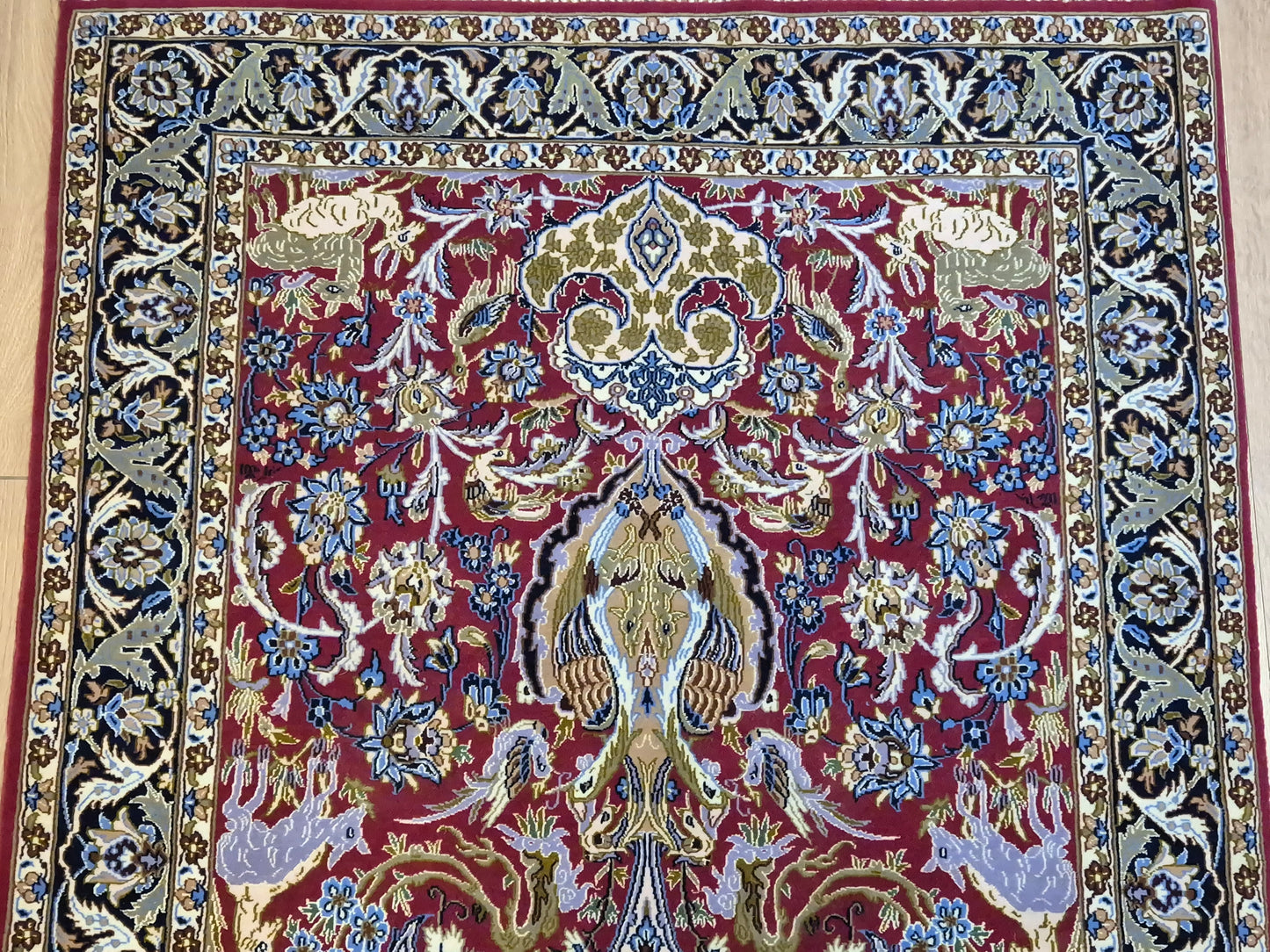 Isfahan Teppich Korkwolle Seide feine Handknüpfung