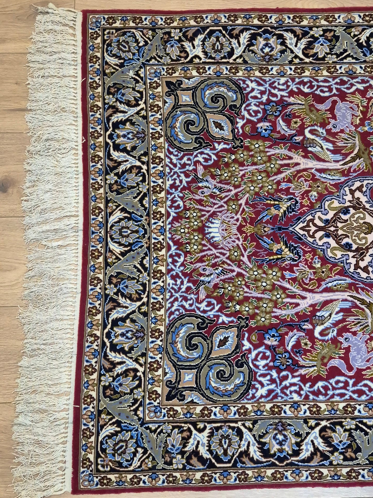 Isfahan Teppich Korkwolle Seide feine Handknüpfung