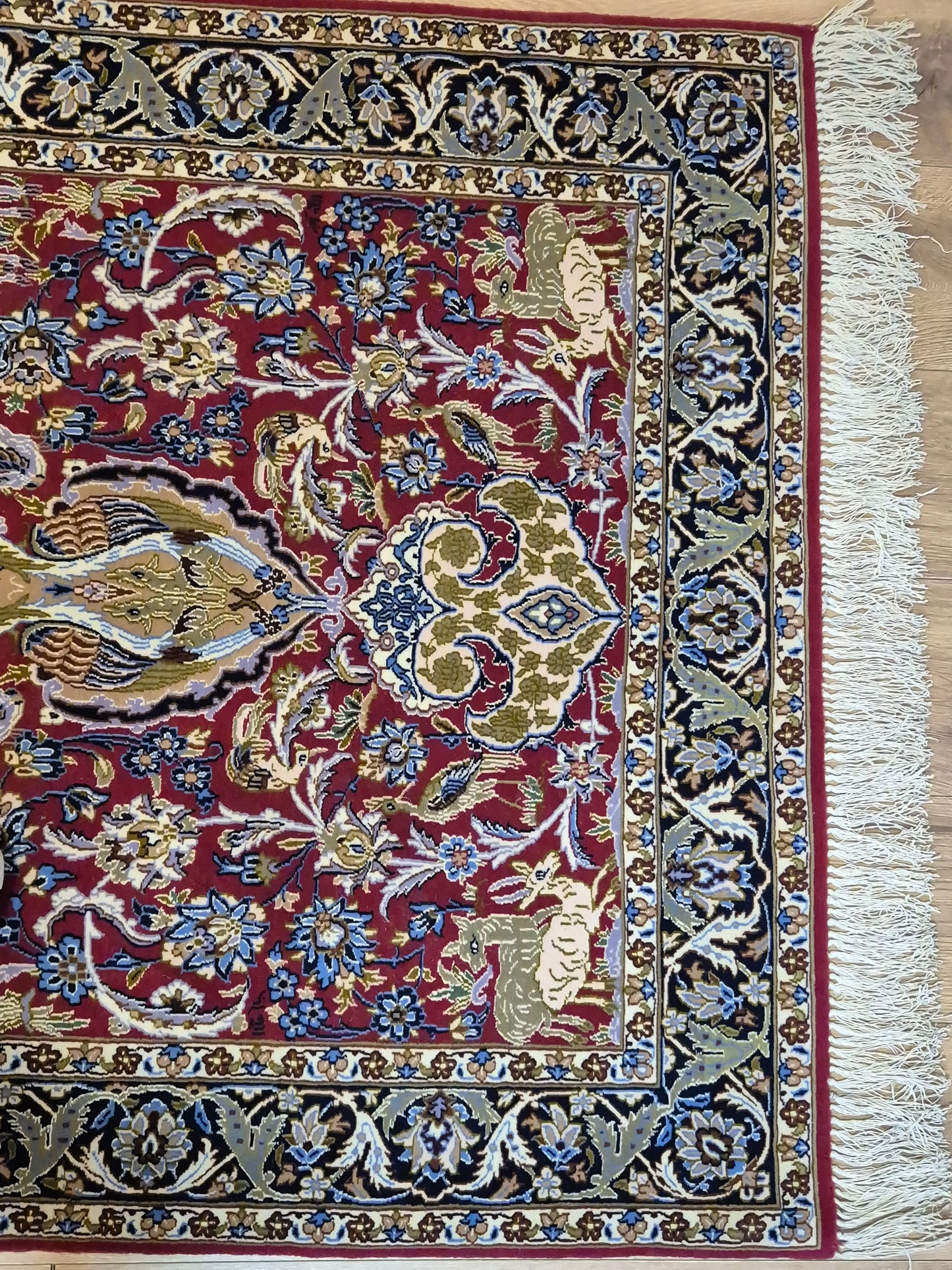 Isfahan Teppich Korkwolle Seide feine Handknüpfung