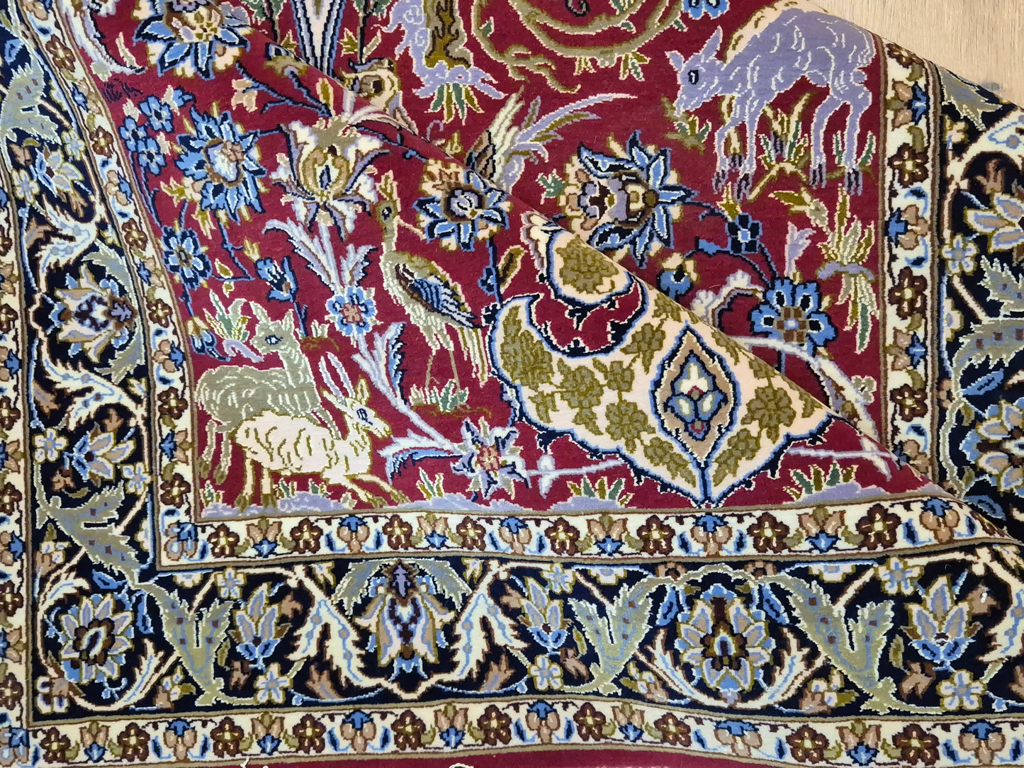 Isfahan Teppich Korkwolle Seide feine Handknüpfung