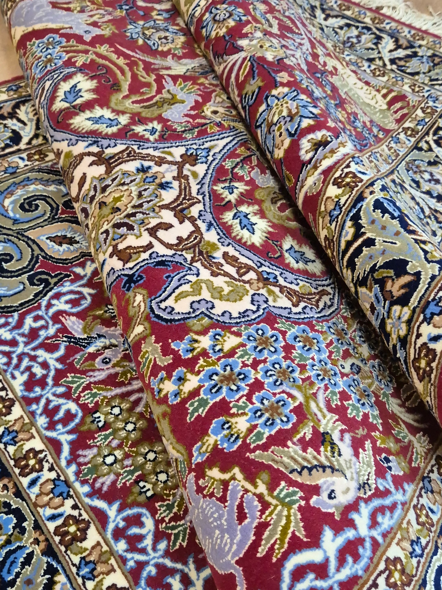 Isfahan Teppich Korkwolle Seide feine Handknüpfung