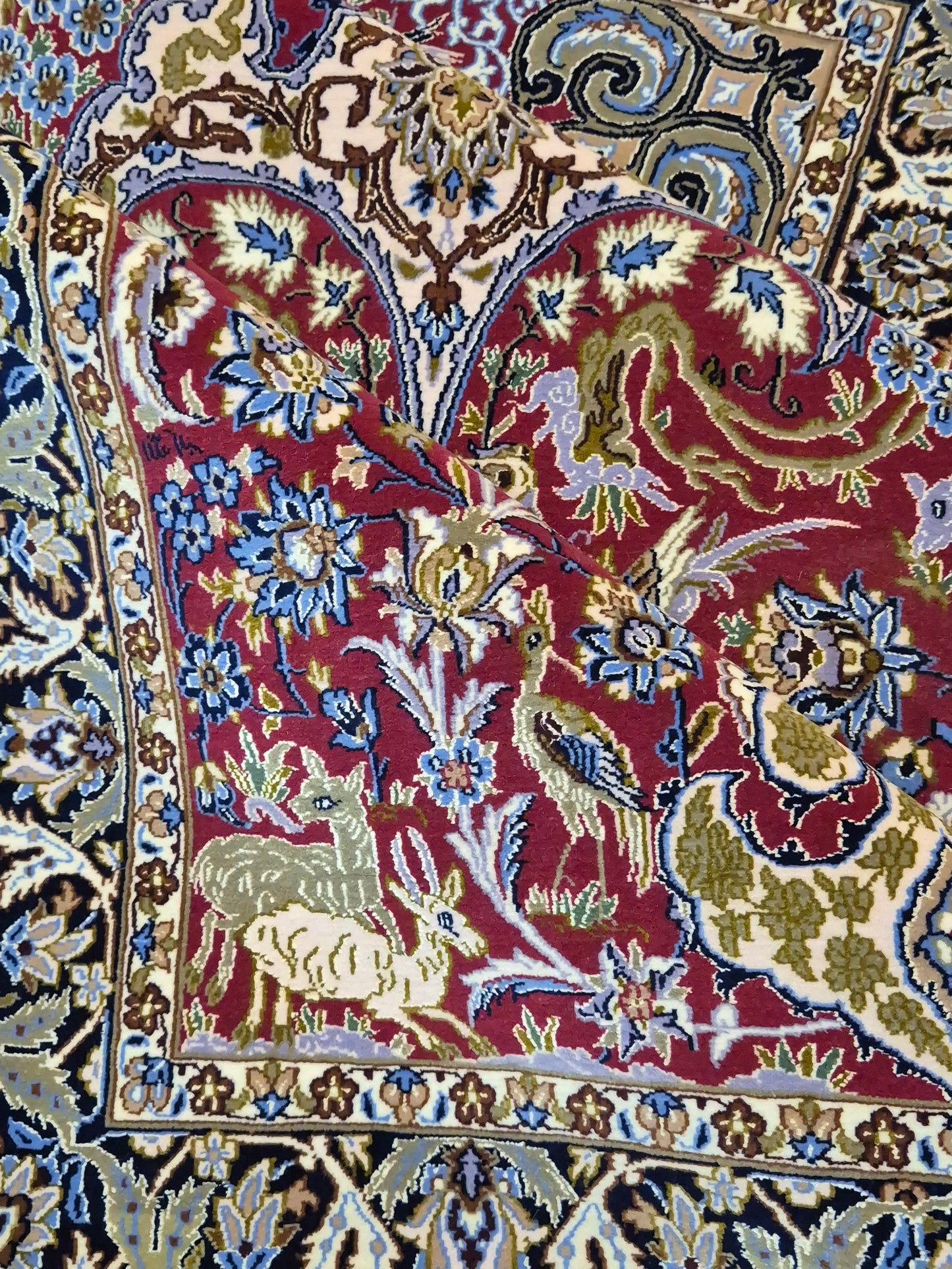 Isfahan Teppich Korkwolle Seide feine Handknüpfung