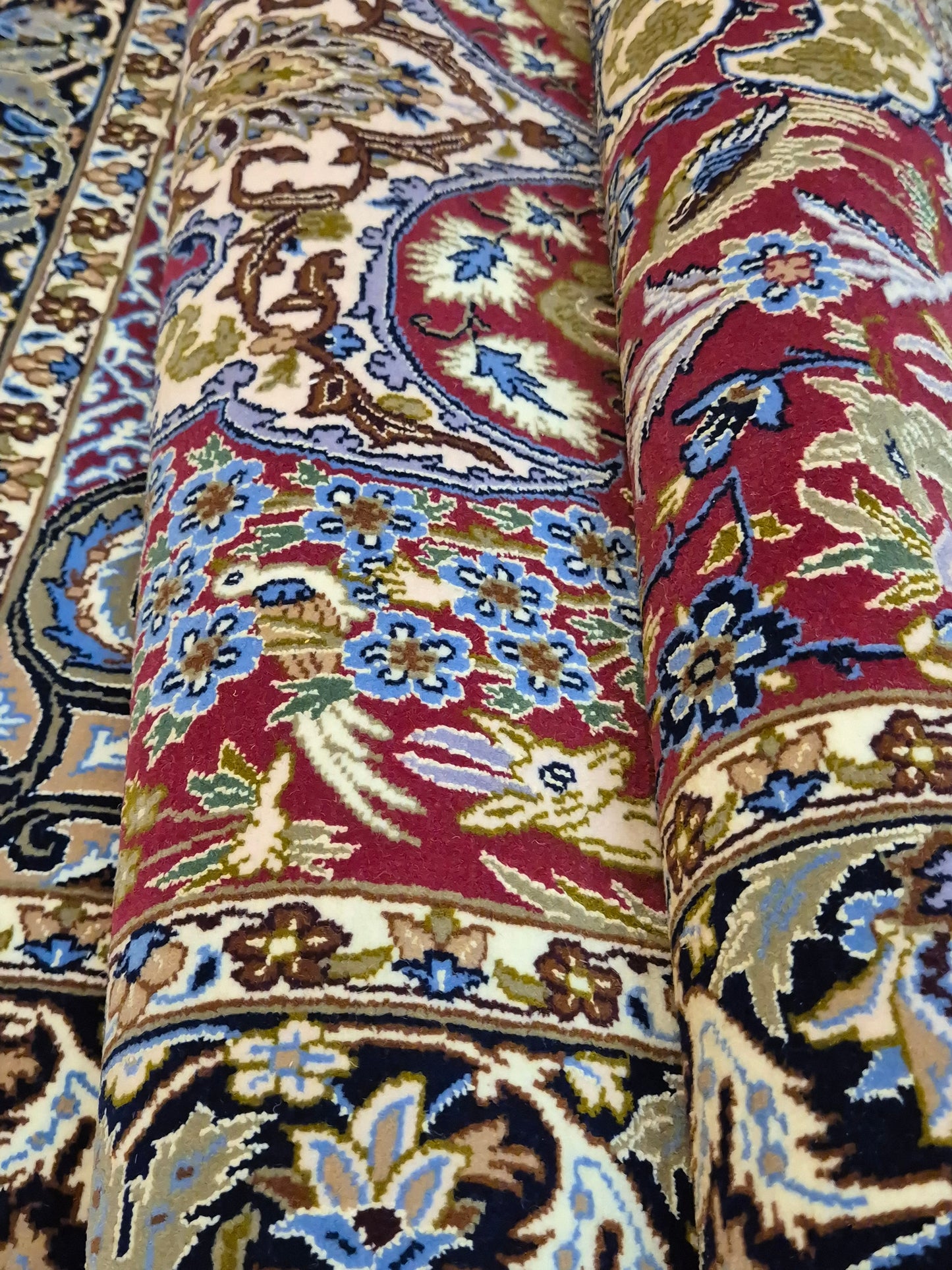 Isfahan Teppich Korkwolle Seide feine Handknüpfung