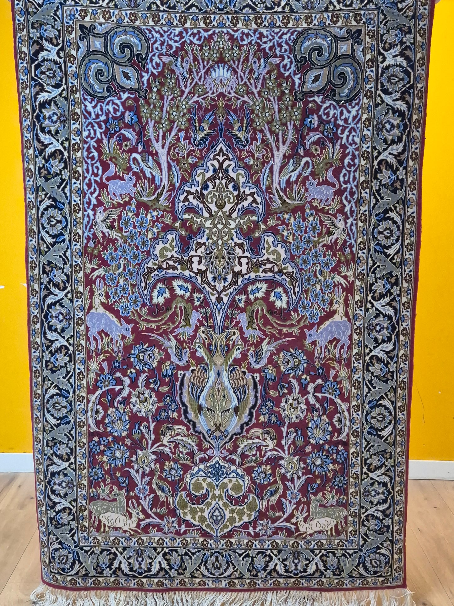 Isfahan Teppich Korkwolle Seide feine Handknüpfung