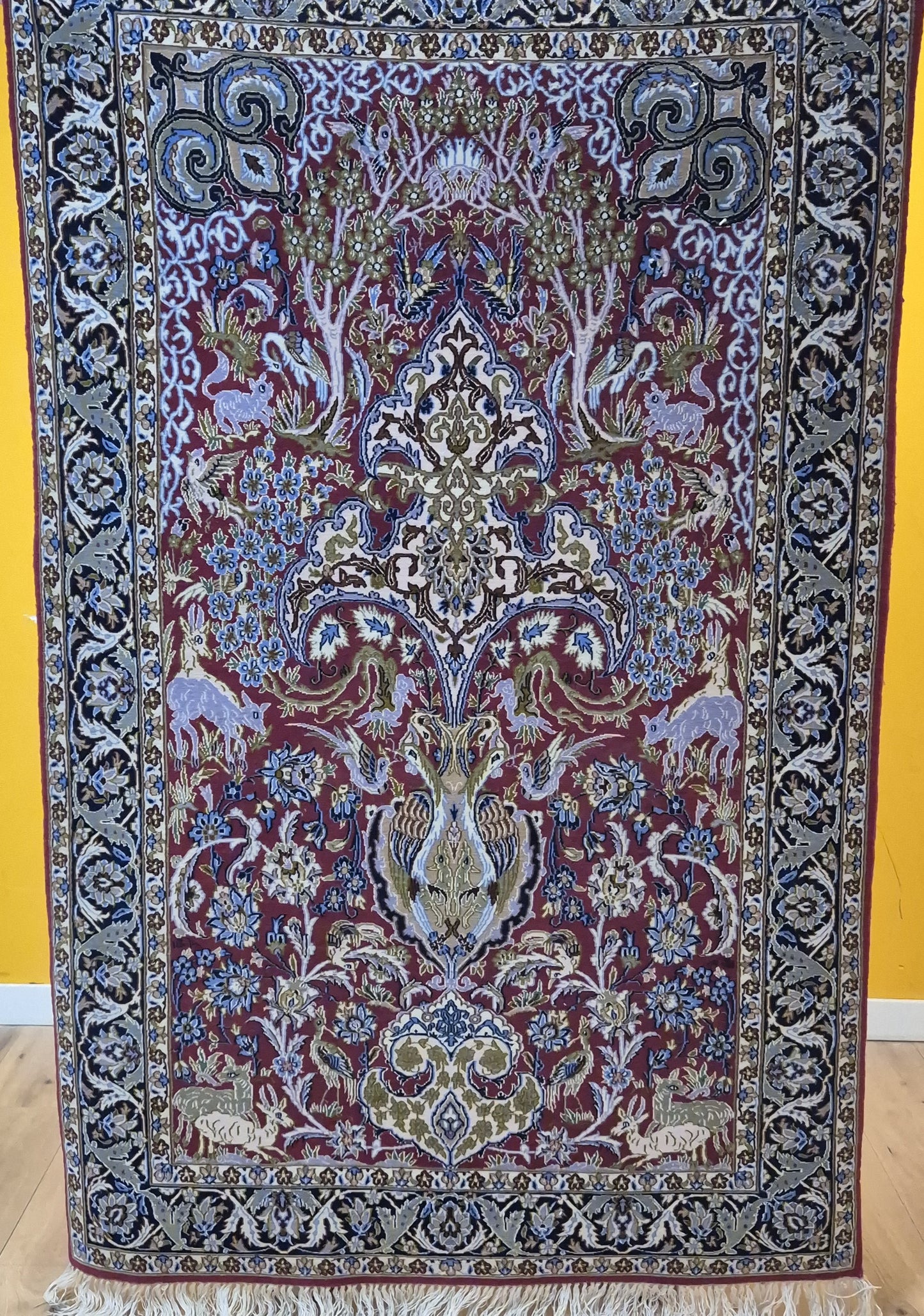 Isfahan Teppich Korkwolle Seide feine Handknüpfung