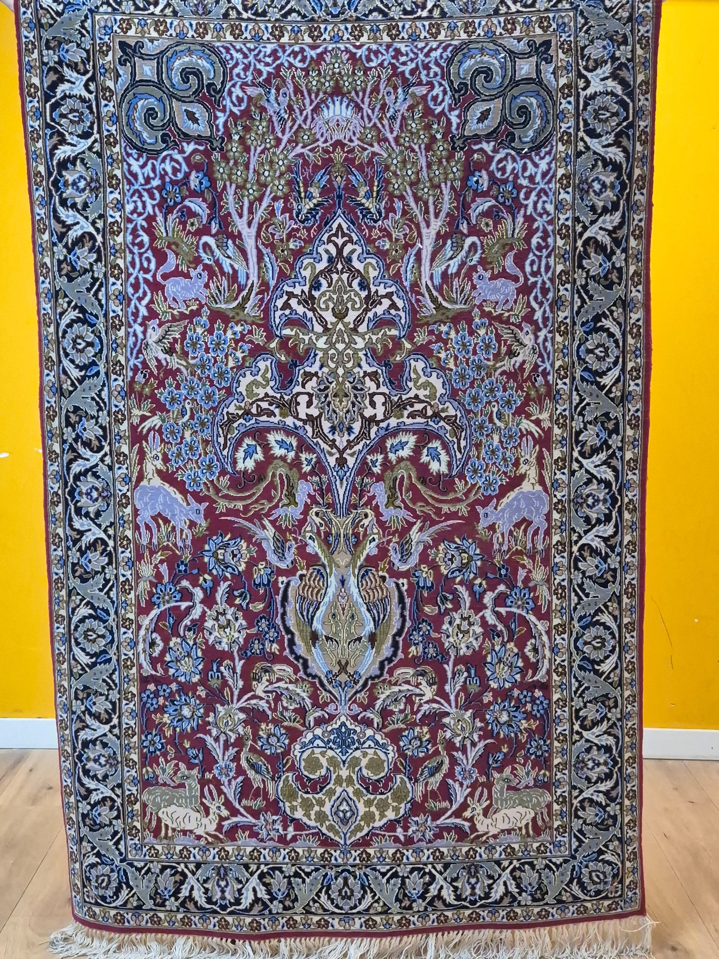 Isfahan Teppich Korkwolle Seide feine Handknüpfung