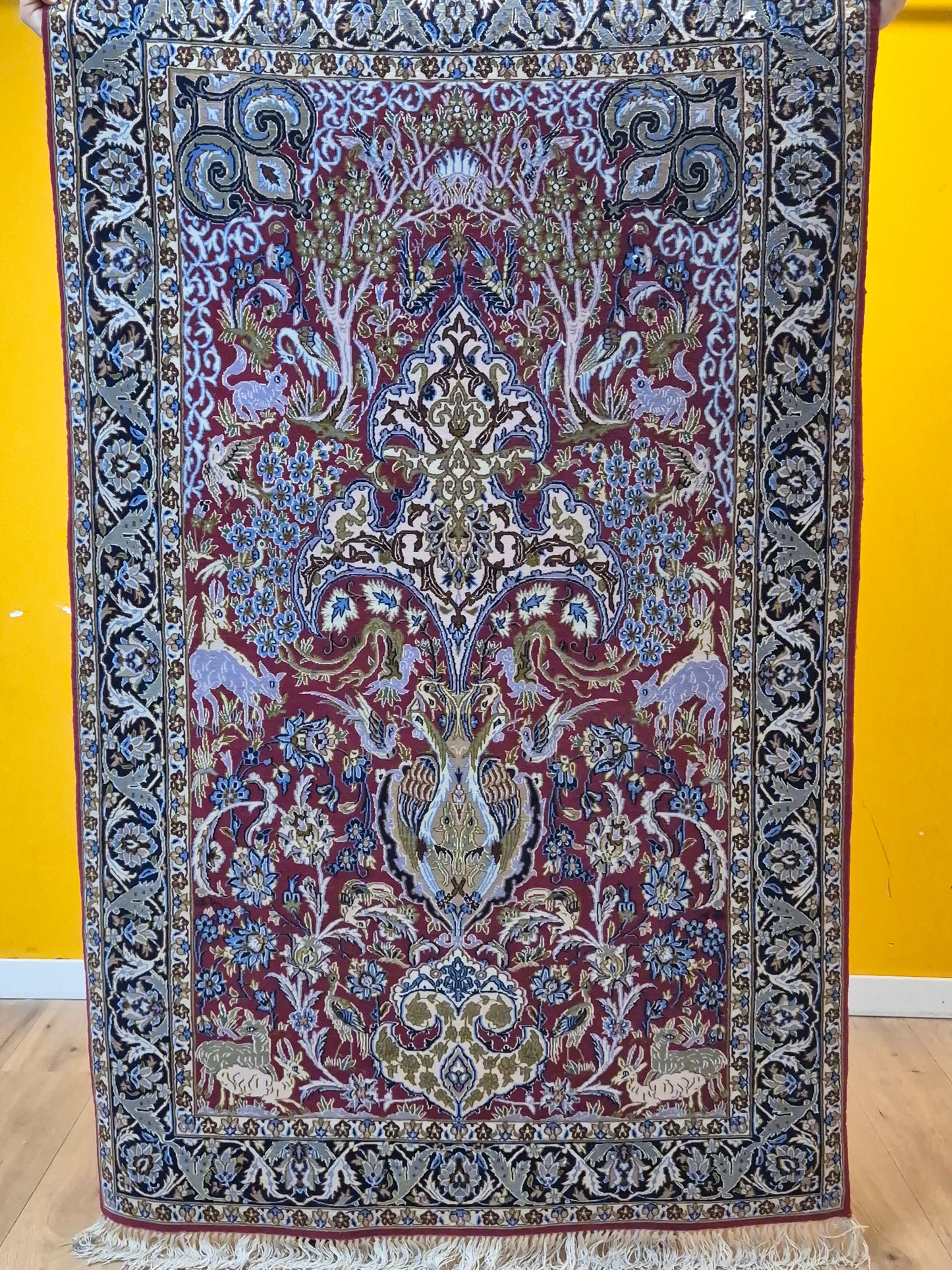 Isfahan Teppich Korkwolle Seide feine Handknüpfung