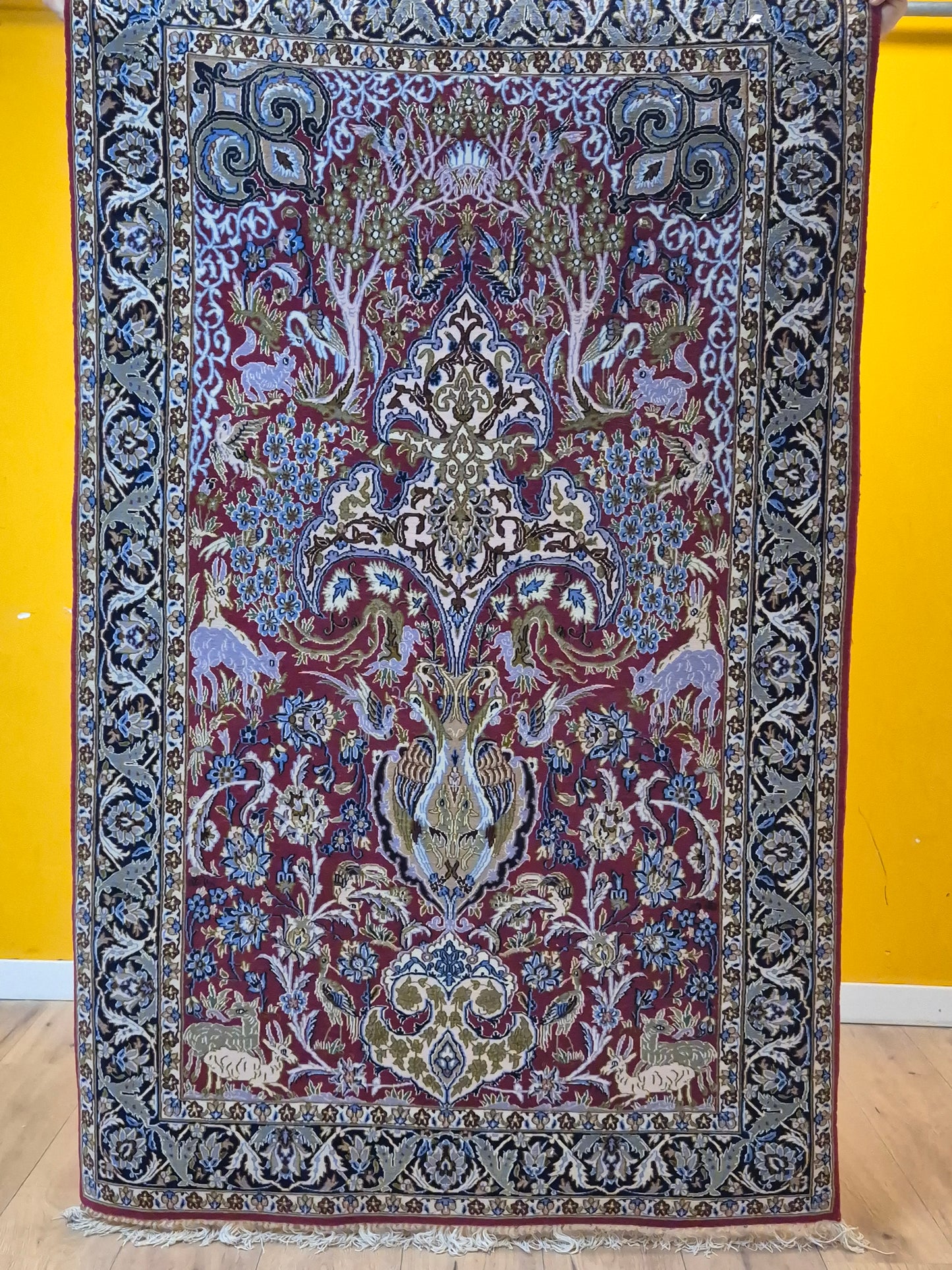 Isfahan Teppich Korkwolle Seide feine Handknüpfung