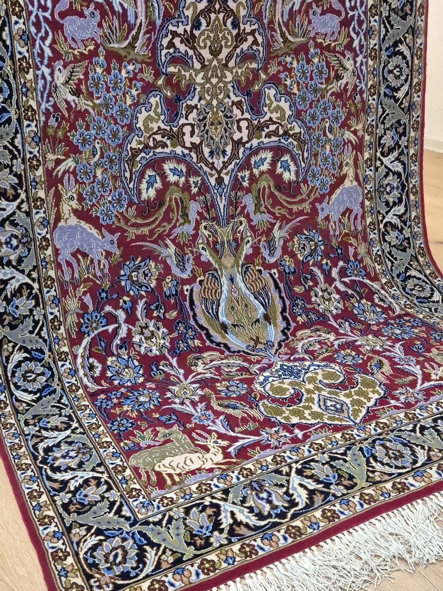 Isfahan Teppich Korkwolle Seide feine Handknüpfung