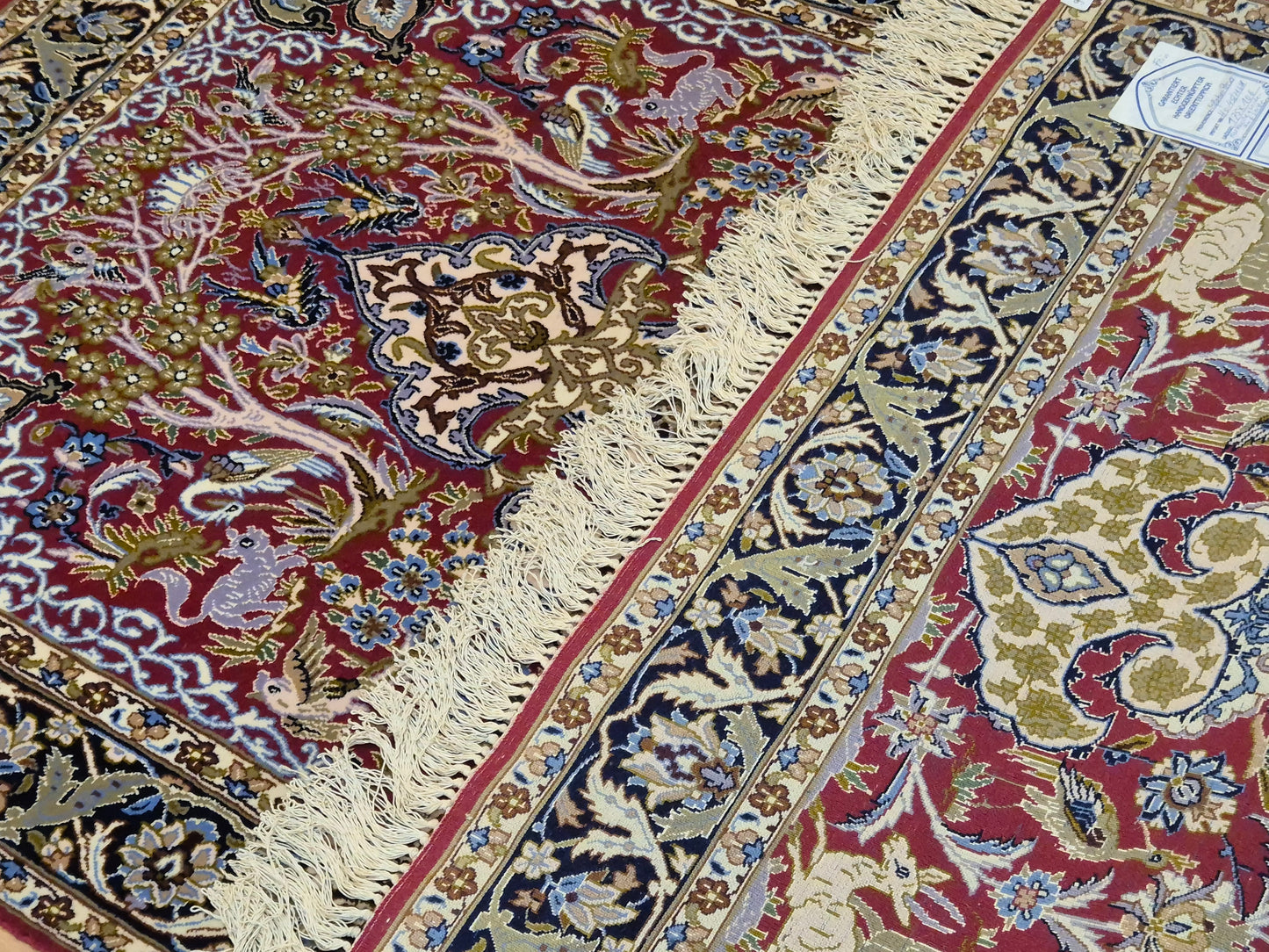 Isfahan Teppich Korkwolle Seide feine Handknüpfung