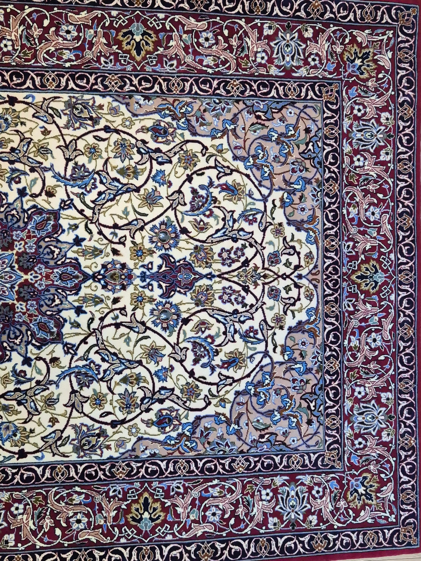 Isfahan Teppich Korkwolle mit Seide Medaillon feine Knüpfung