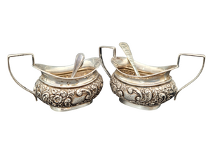Set 2 Milchkännchen Sterling Silber 925 mit Löffeln britische Meistermarke