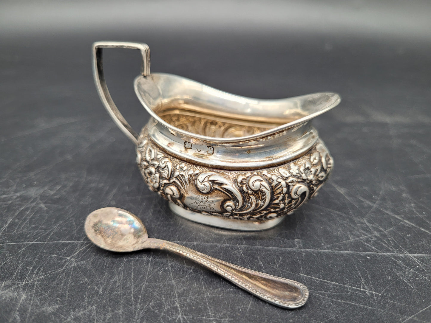 Set 2 Milchkännchen Sterling Silber 925 mit Löffeln britische Meistermarke