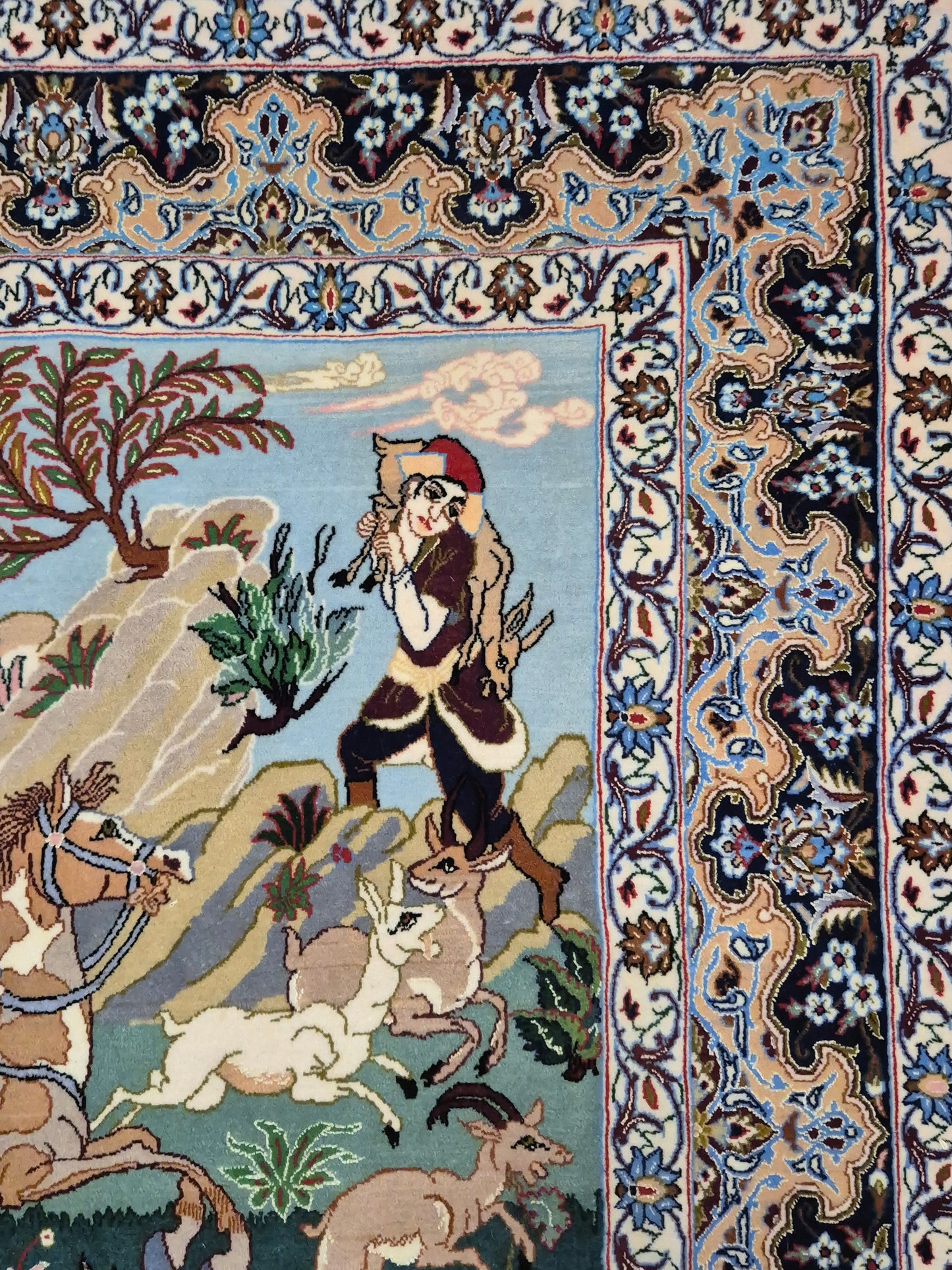 Isfahan Teppich Korkwolle mit Seide figürlich fein signiert