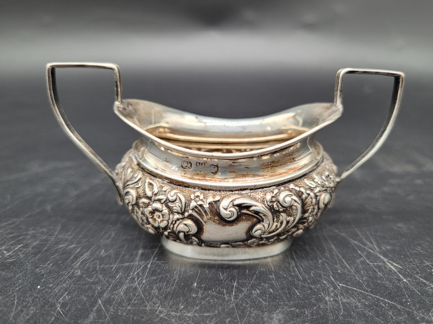 Set 2 Milchkännchen Sterling Silber 925 mit Löffeln britische Meistermarke