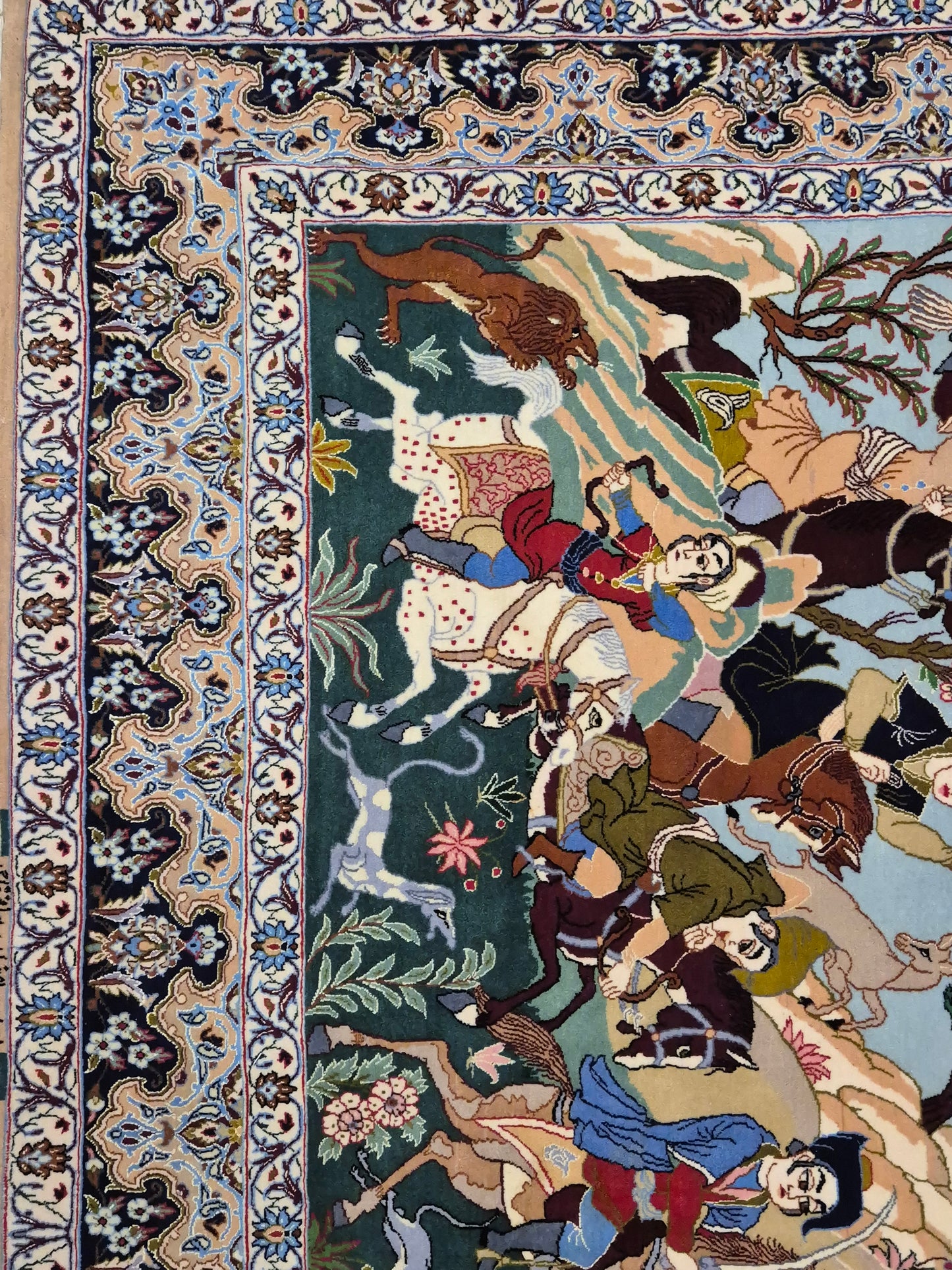 Isfahan Teppich Korkwolle mit Seide figürlich fein signiert