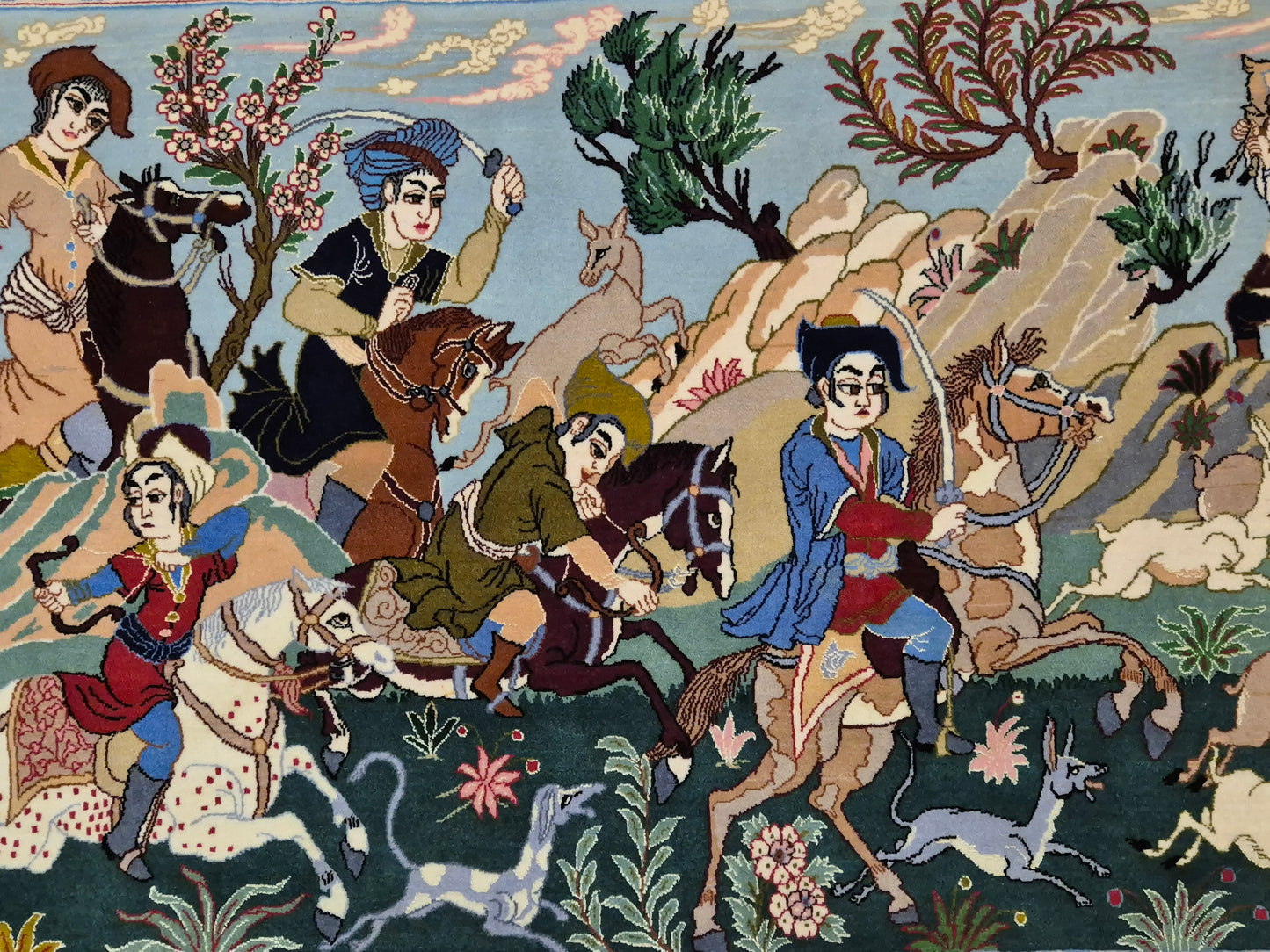 Isfahan Teppich Korkwolle mit Seide figürlich fein signiert