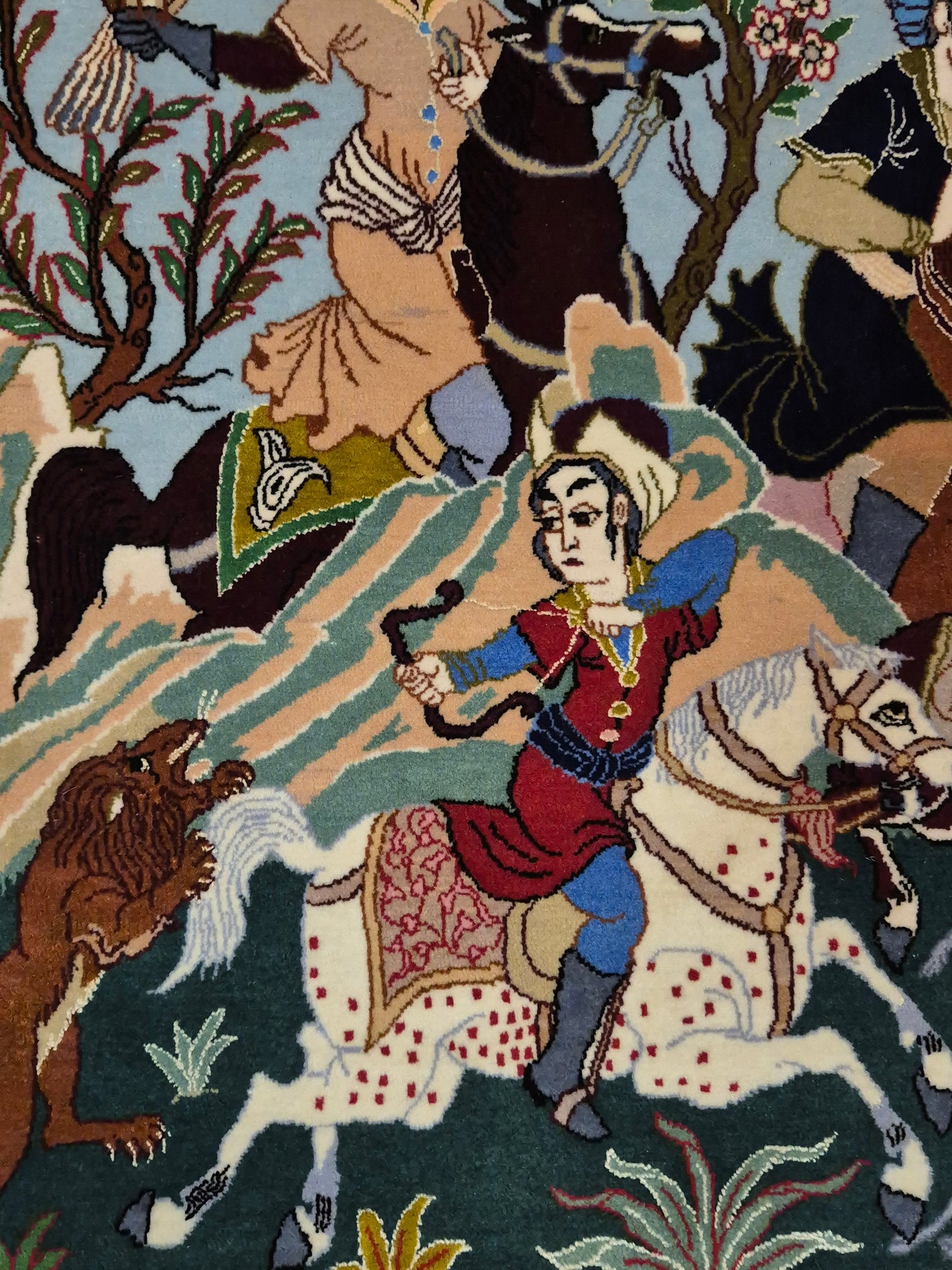 Isfahan Teppich Korkwolle mit Seide figürlich fein signiert