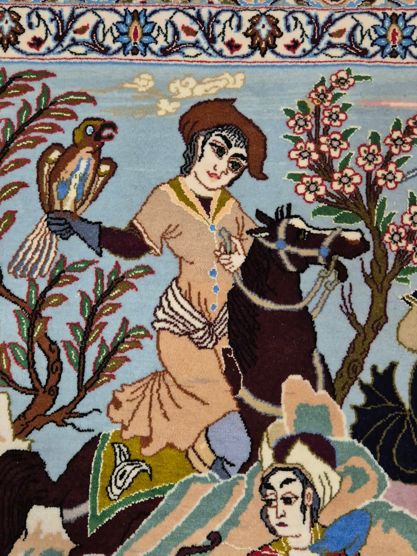 Isfahan Teppich Korkwolle mit Seide figürlich fein signiert