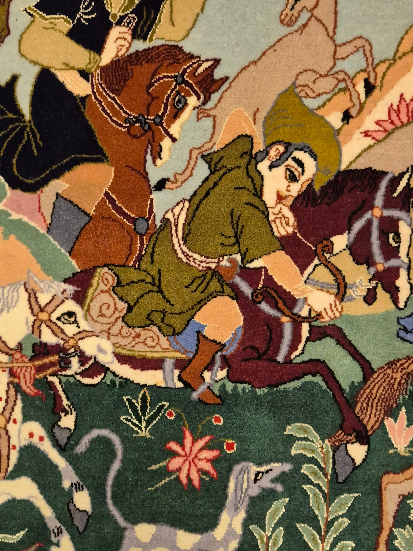 Isfahan Teppich Korkwolle mit Seide figürlich fein signiert