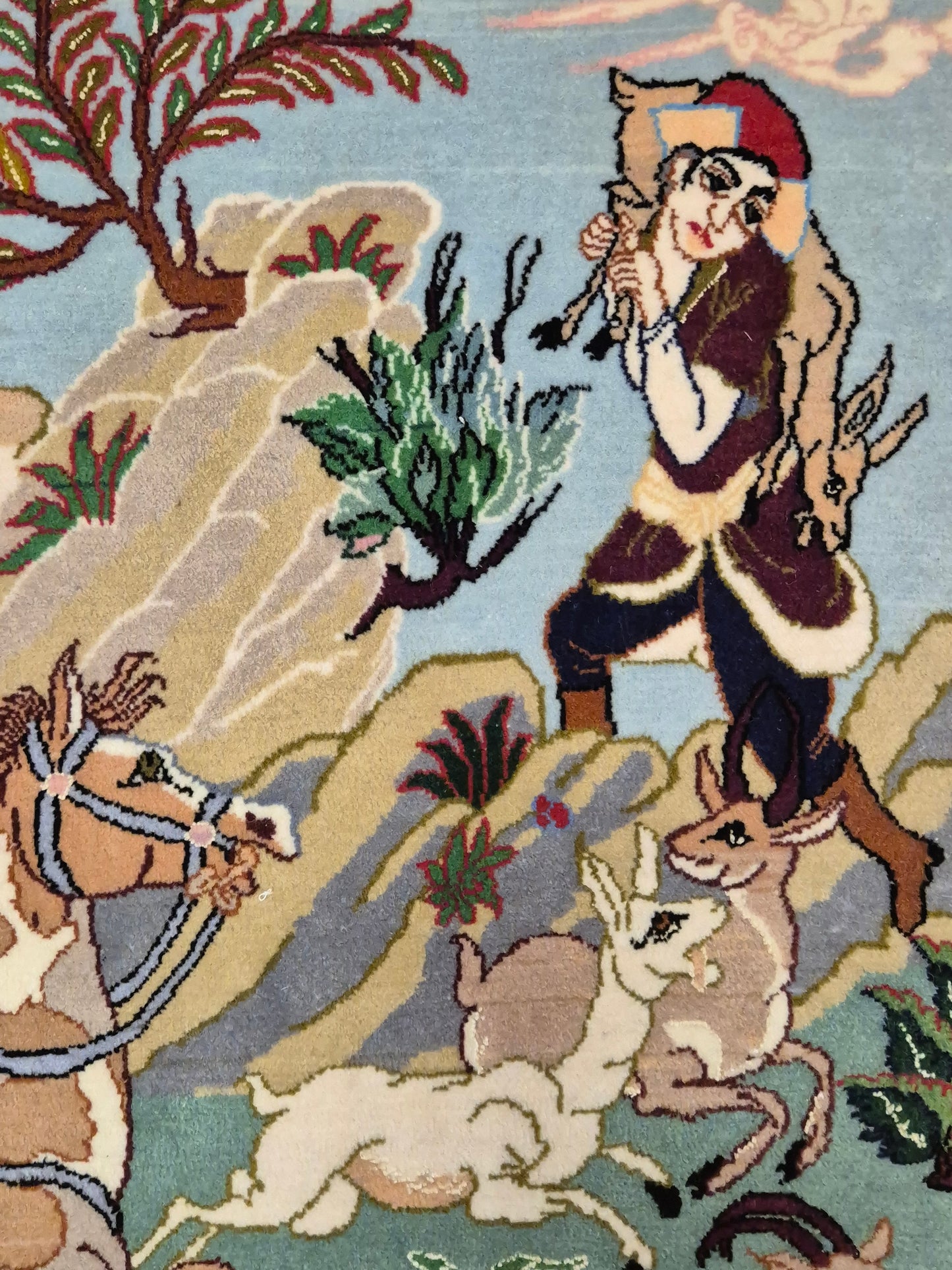 Isfahan Teppich Korkwolle mit Seide figürlich fein signiert