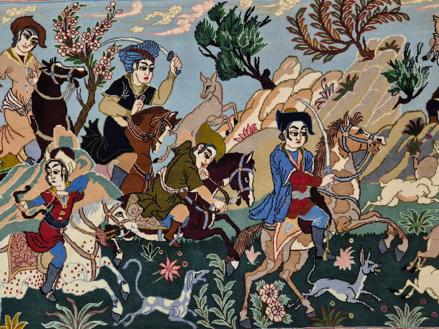 Isfahan Teppich Korkwolle mit Seide figürlich fein signiert