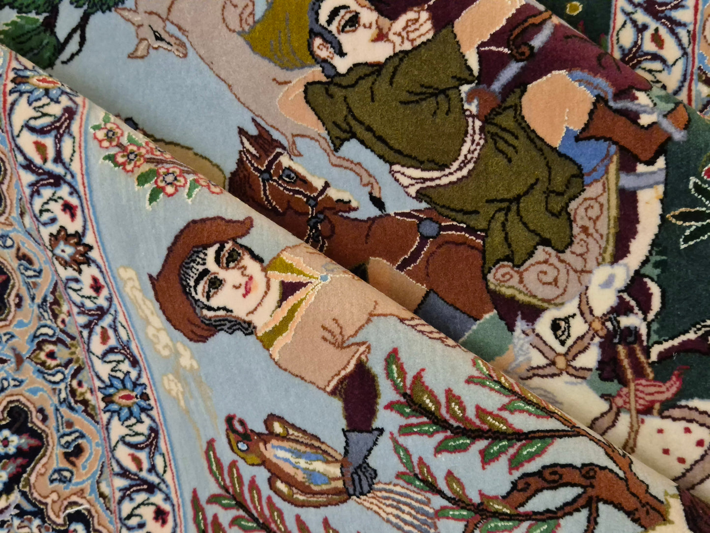 Isfahan Teppich Korkwolle mit Seide figürlich fein signiert