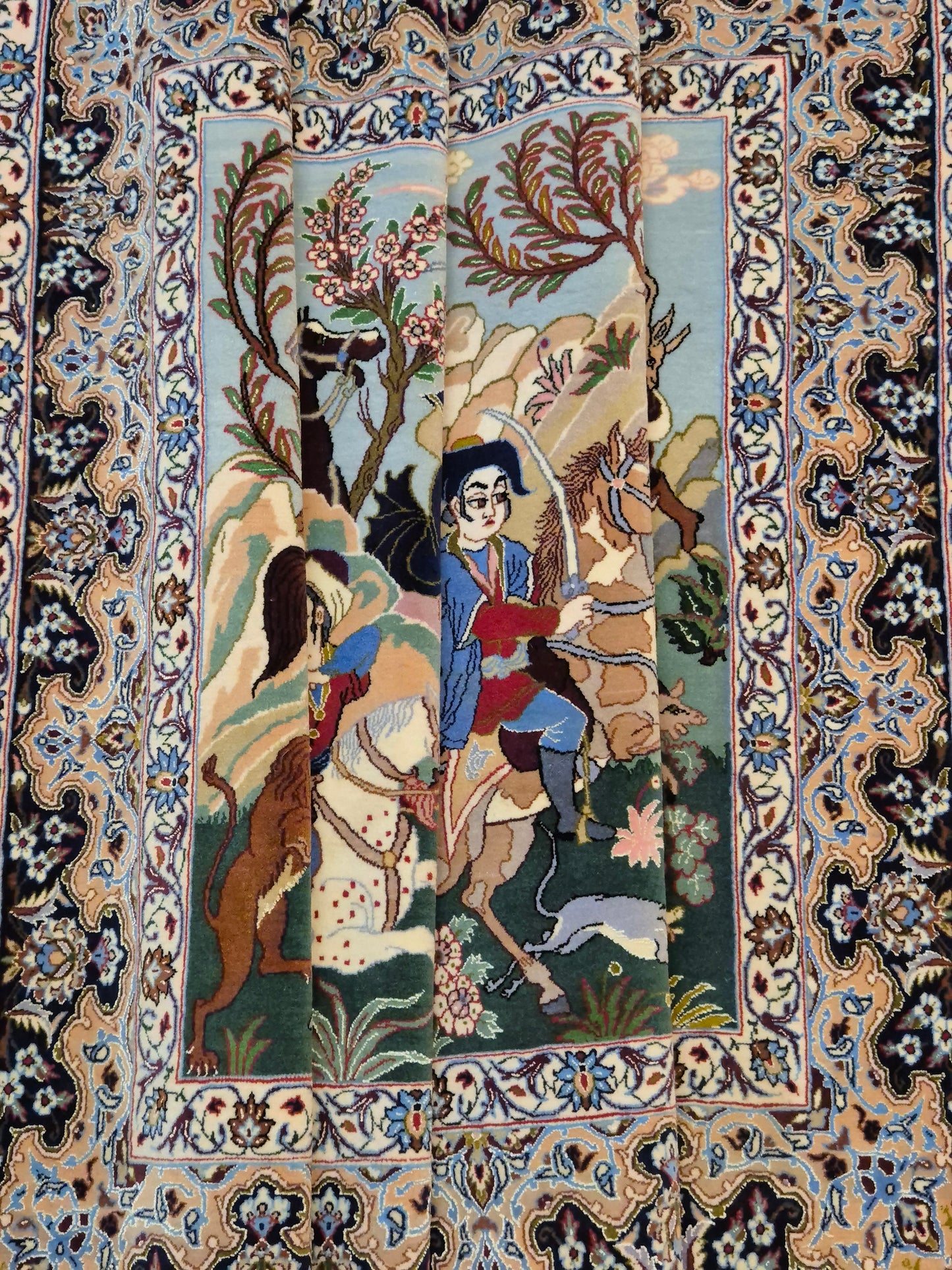 Isfahan Teppich Korkwolle mit Seide figürlich fein signiert