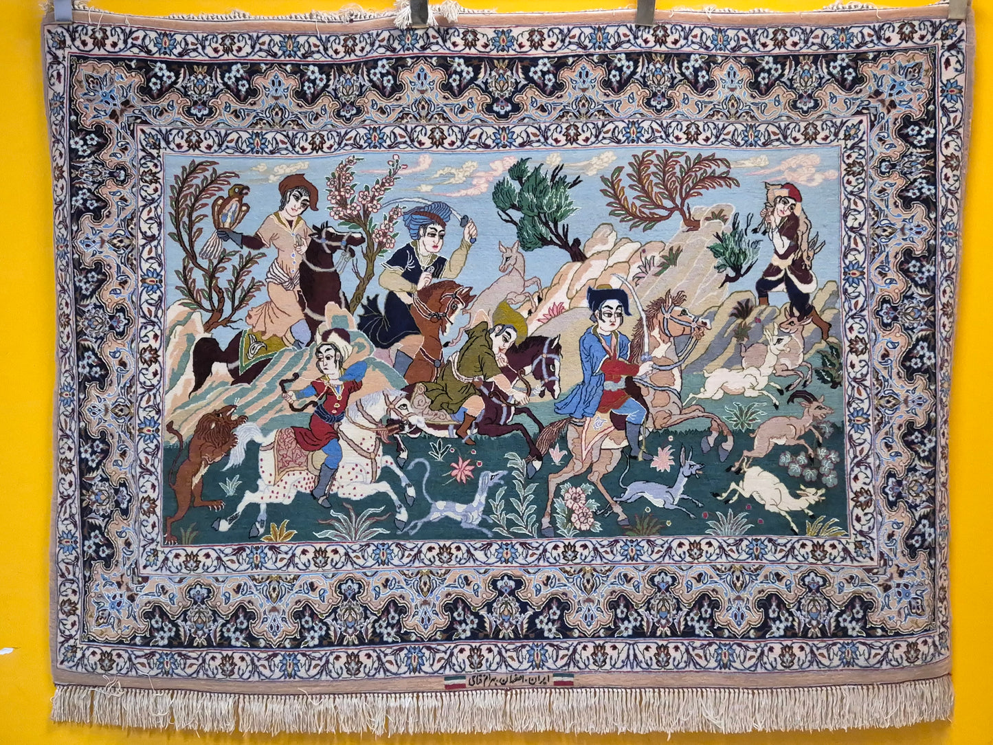 Isfahan Teppich Korkwolle mit Seide figürlich fein signiert